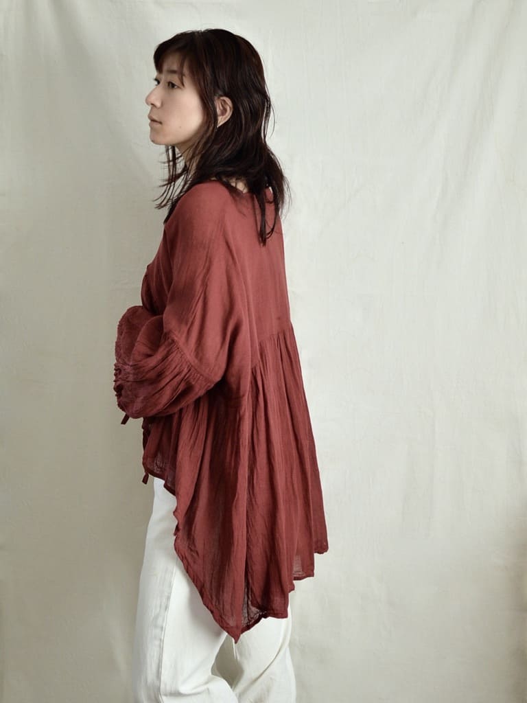 멕시코 코튼 개더블라우스 Vino tinto