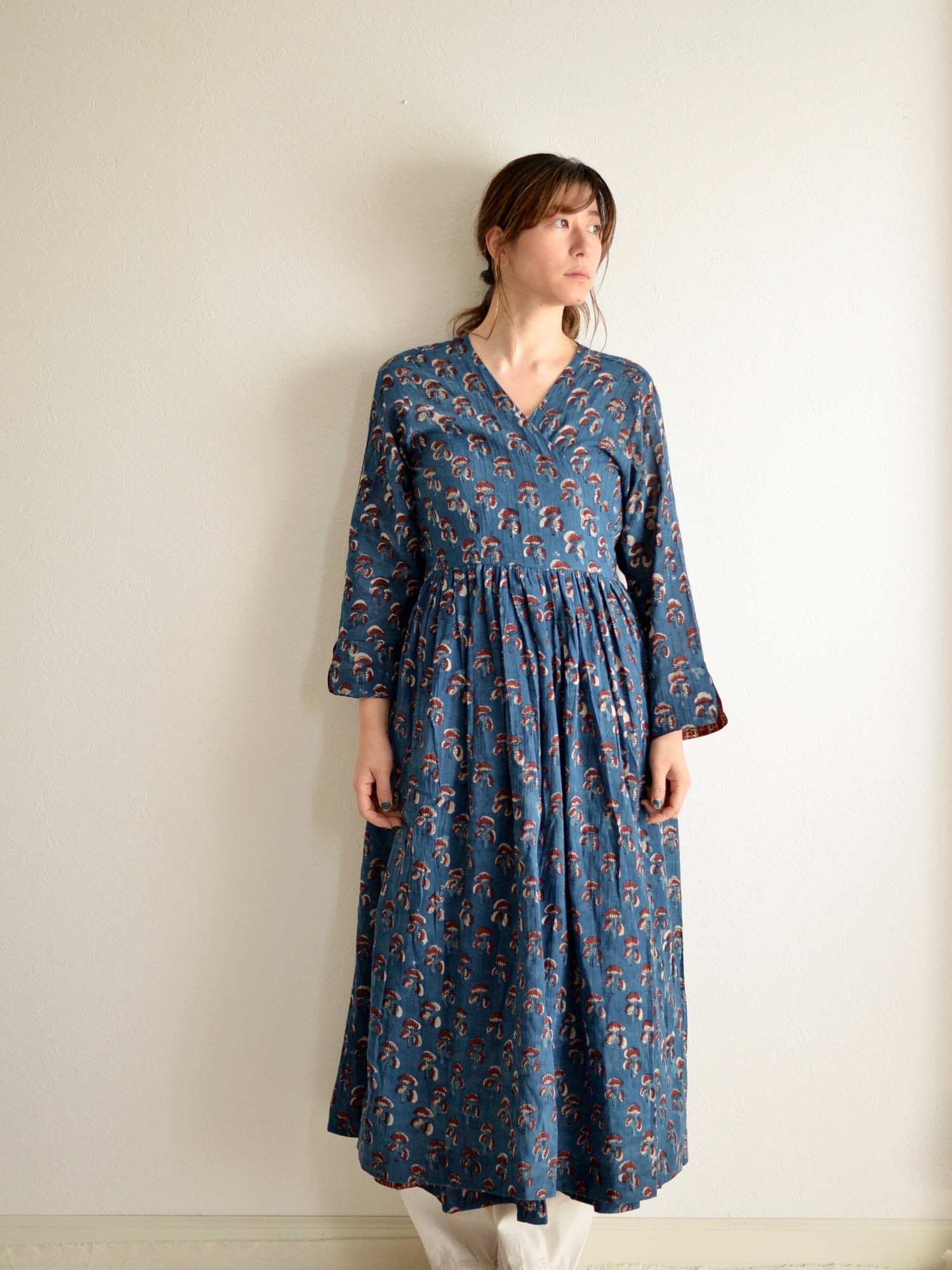 カシュクール ワンピース アジュラック ブロックプリント インディゴ