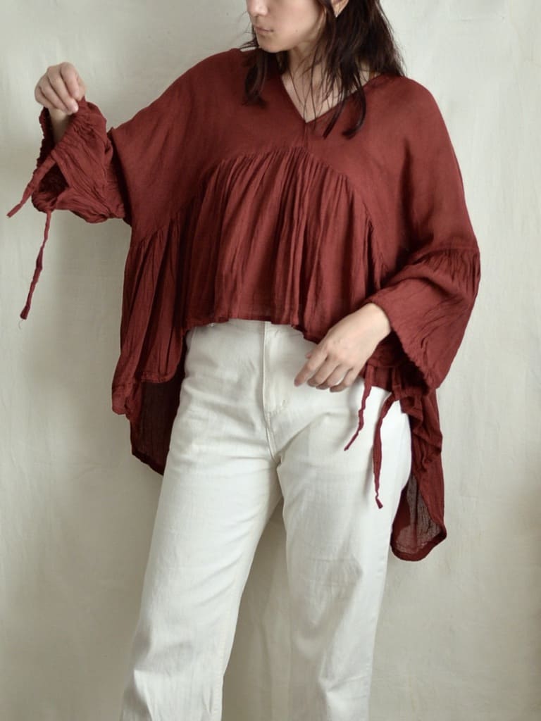 멕시코 코튼 개더블라우스 Vino tinto
