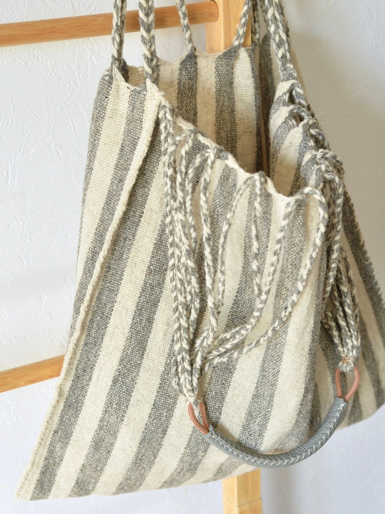 メキシコ ウール ハンモックバッグ レザーハンドル Gray