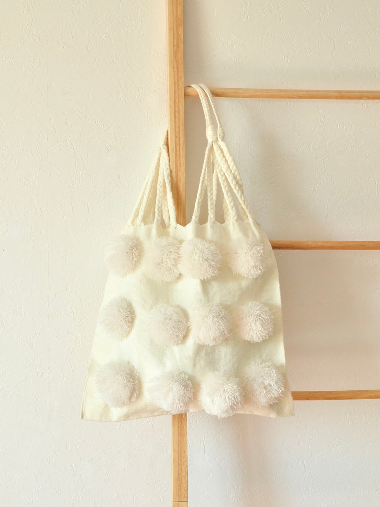 メキシコ コットン ポンポン ハンモックバッグ White
