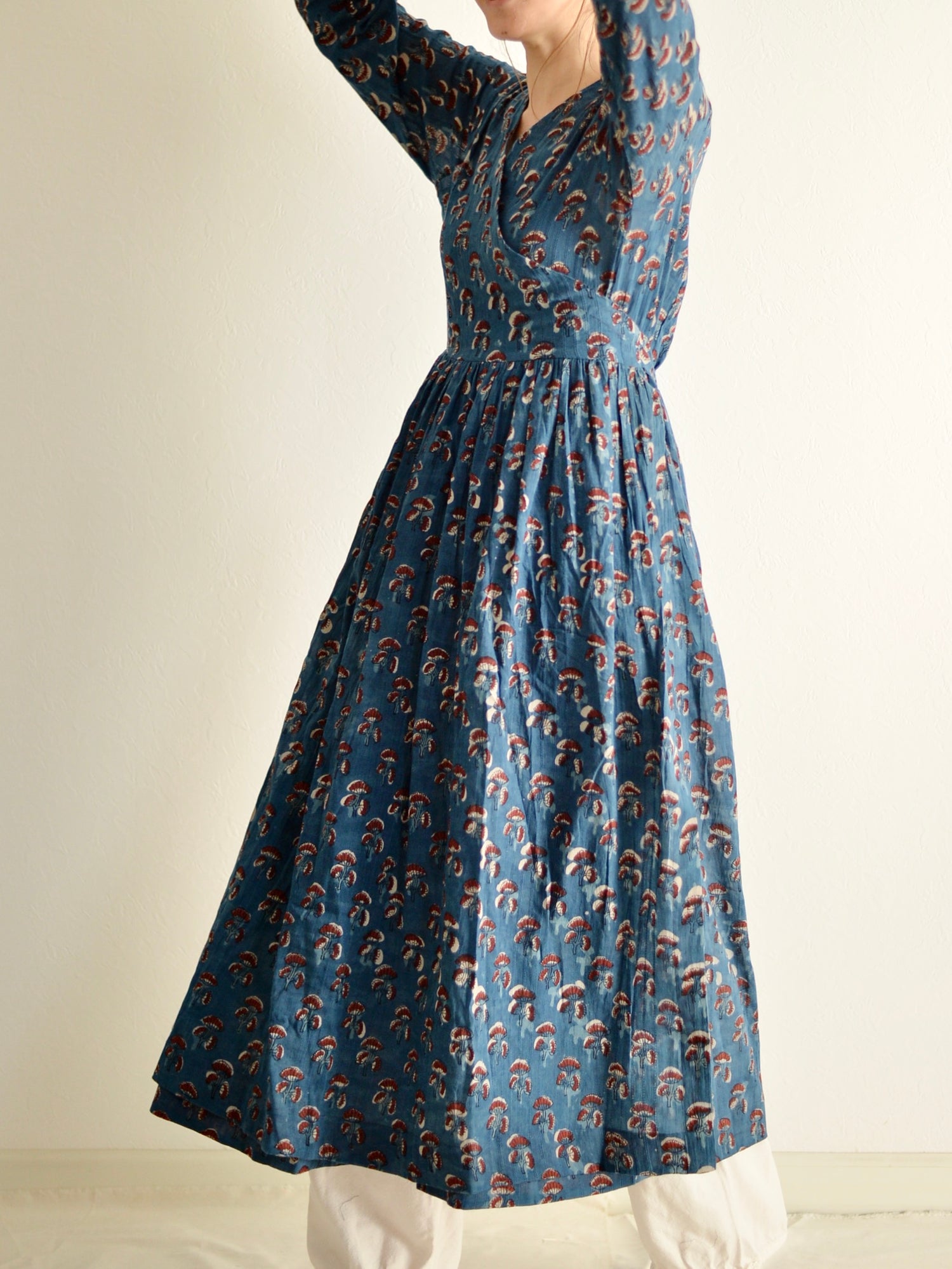 カシュクール ワンピース アジュラック ブロックプリント インディゴ