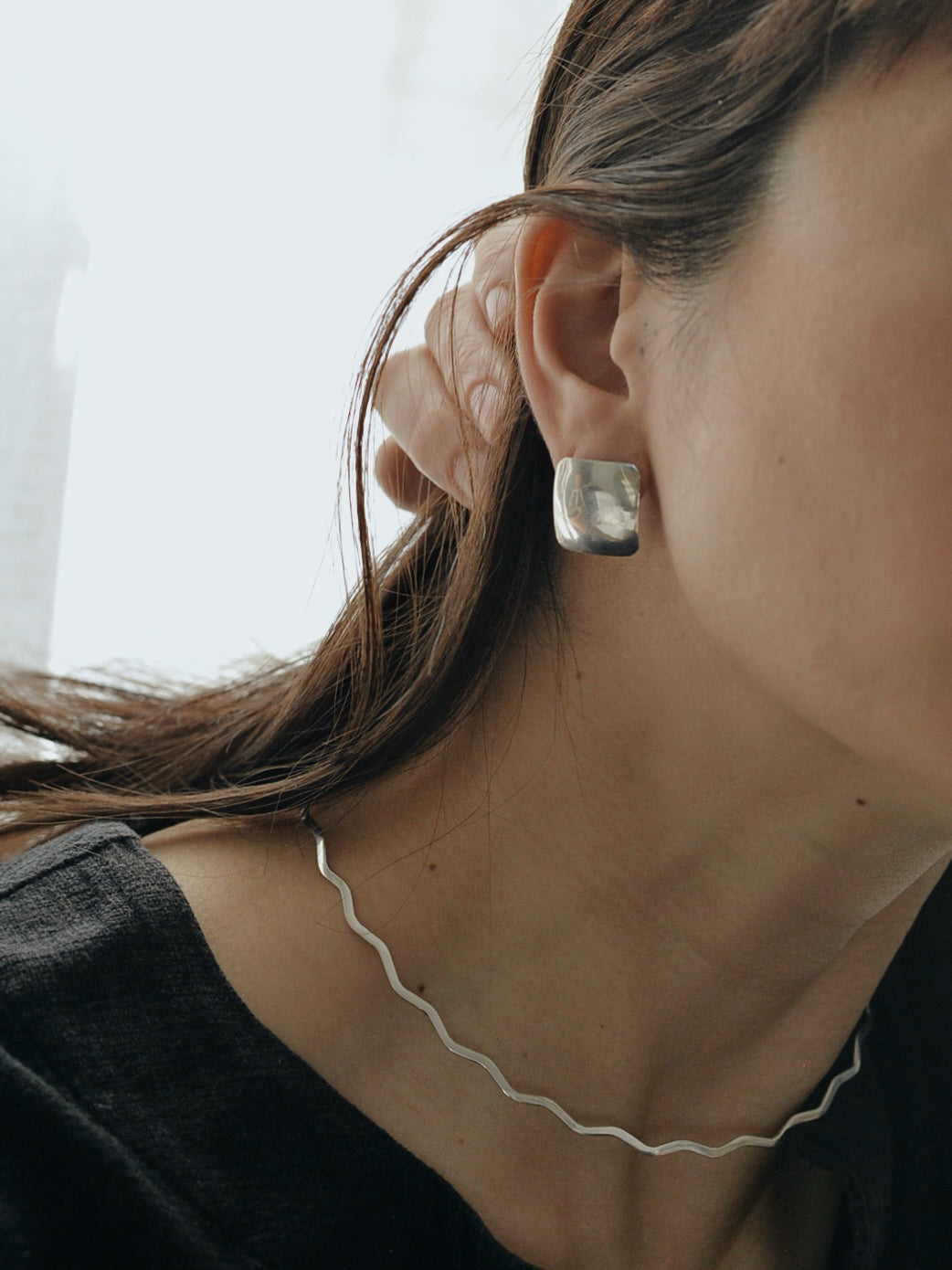 Mexican Silver925 フラットスクエアピアス