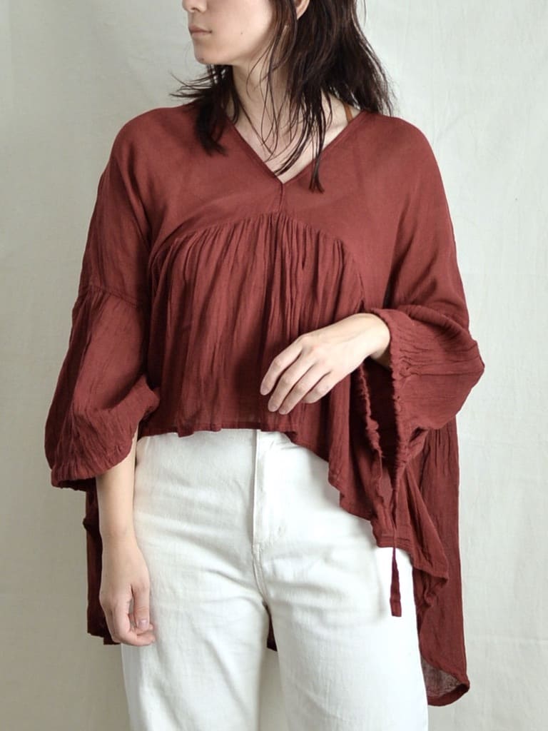 멕시코 코튼 개더블라우스 Vino tinto