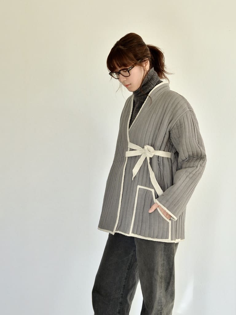 リネン リバーシブル キルティング ジャケット チャコール