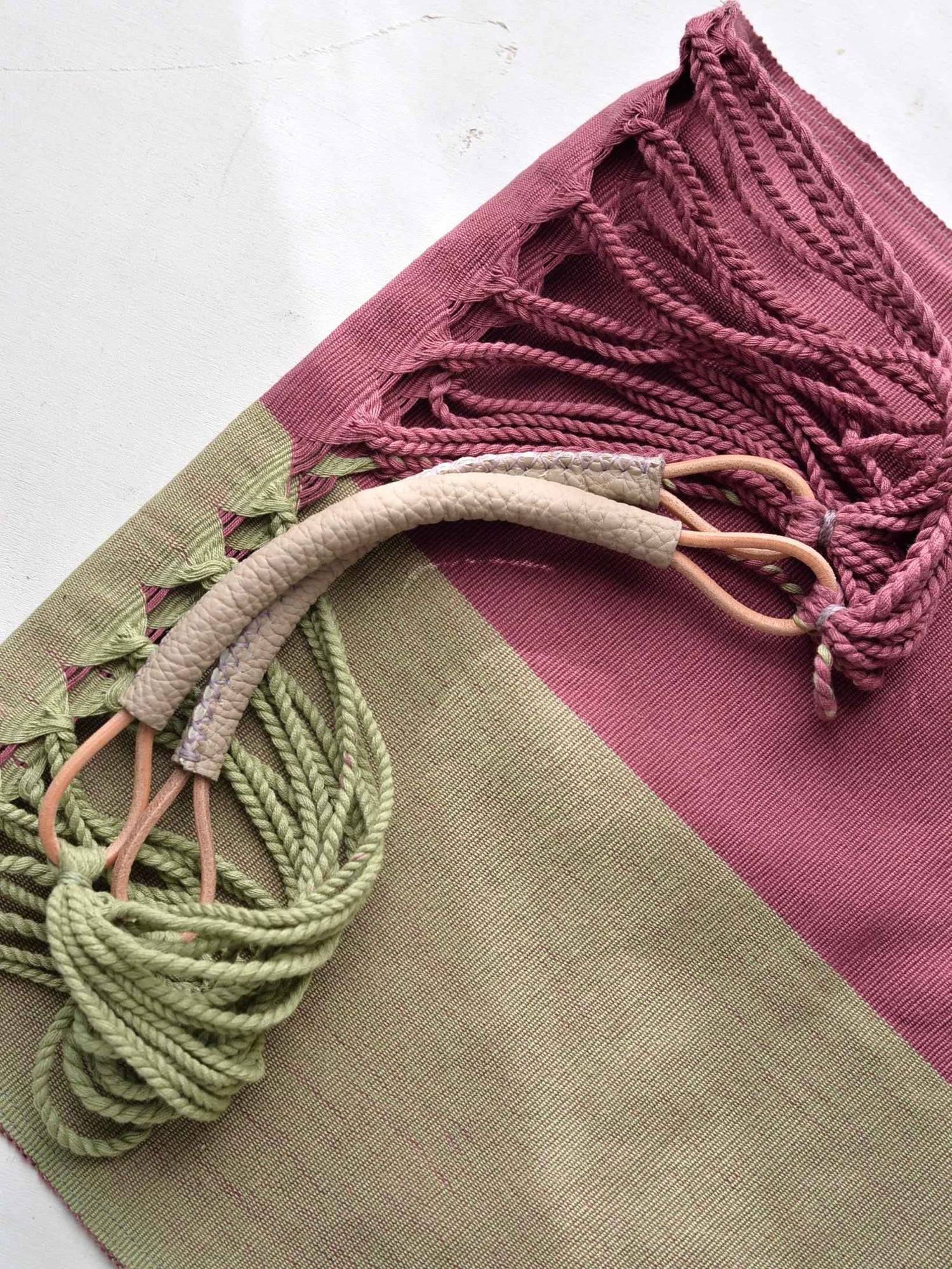 メキシコ ハンモックバッグ ツートン レザーハンドル