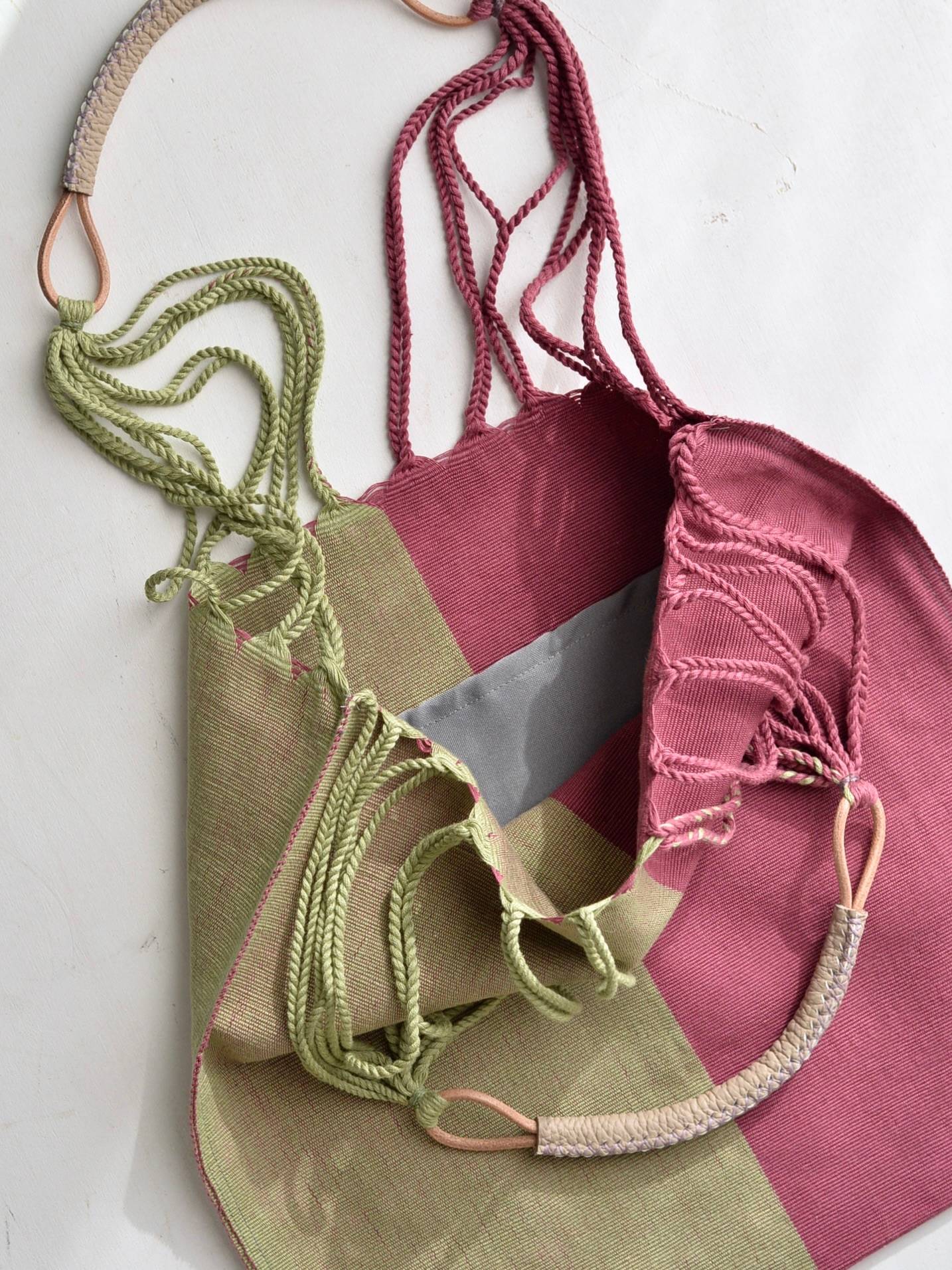 メキシコ ハンモックバッグ ツートン レザーハンドル