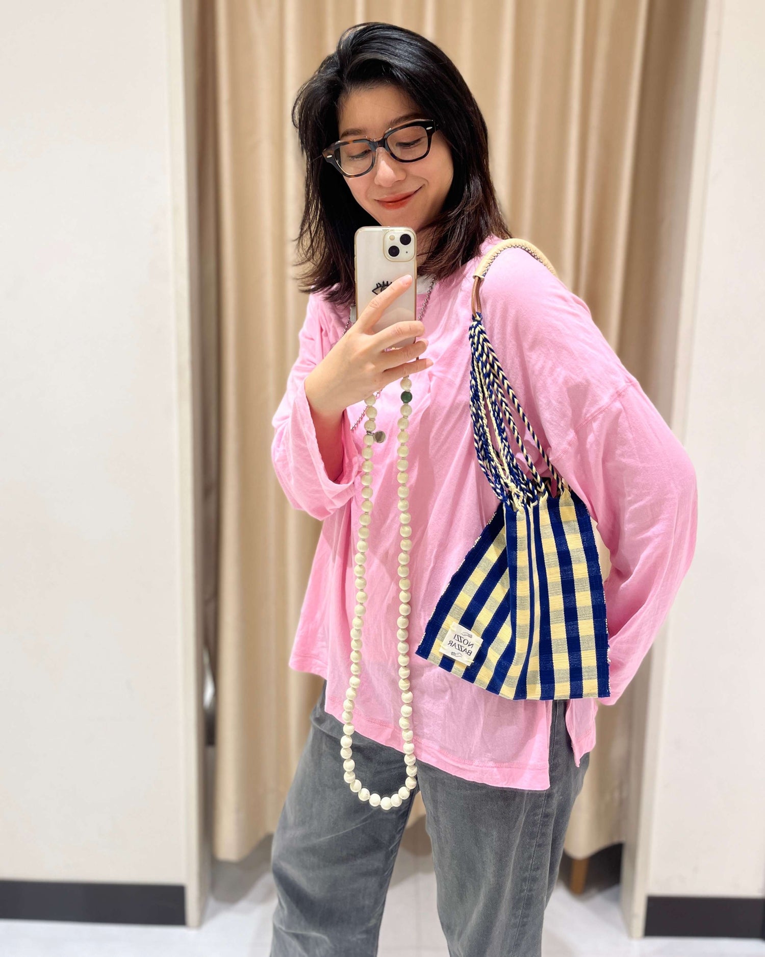 【残り1点】メキシコ ハンモックバッグ レザーハンドル S【BEIGE BROWN】