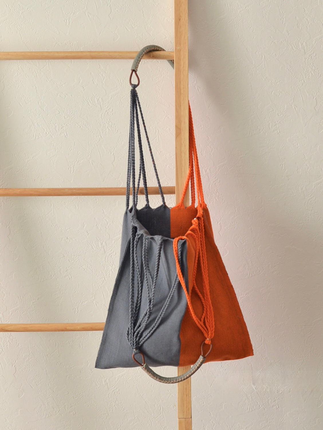 メキシコ ハンモックバッグ レザーハンドル ツートン グレー×オレンジ