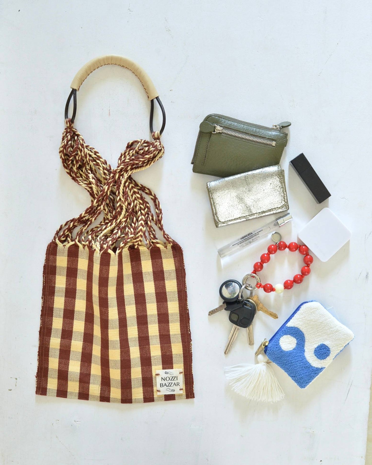 メキシコ ハンモックバッグ レザーハンドル S【BROWN】