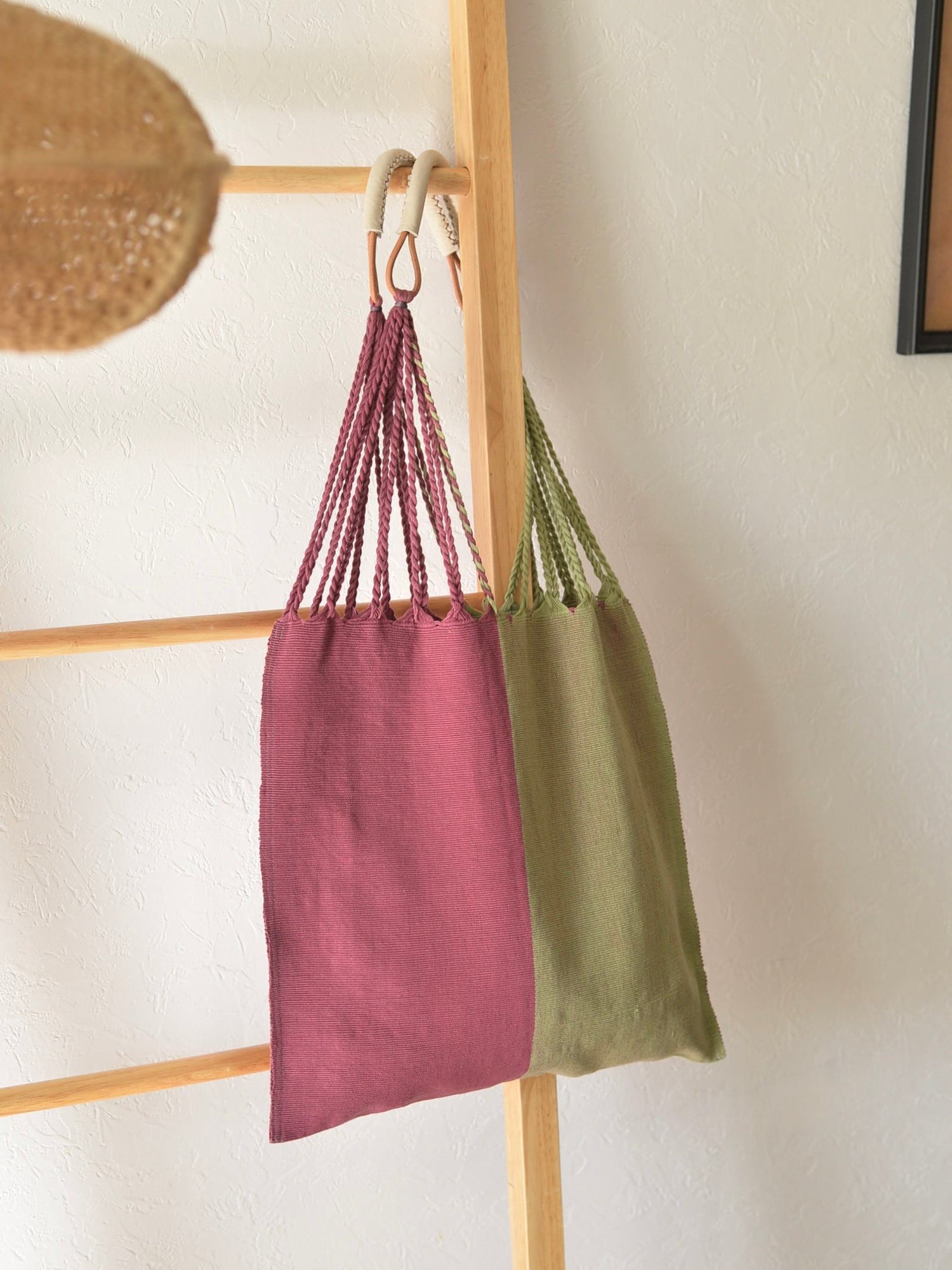 メキシコ ハンモックバッグ ツートン レザーハンドル