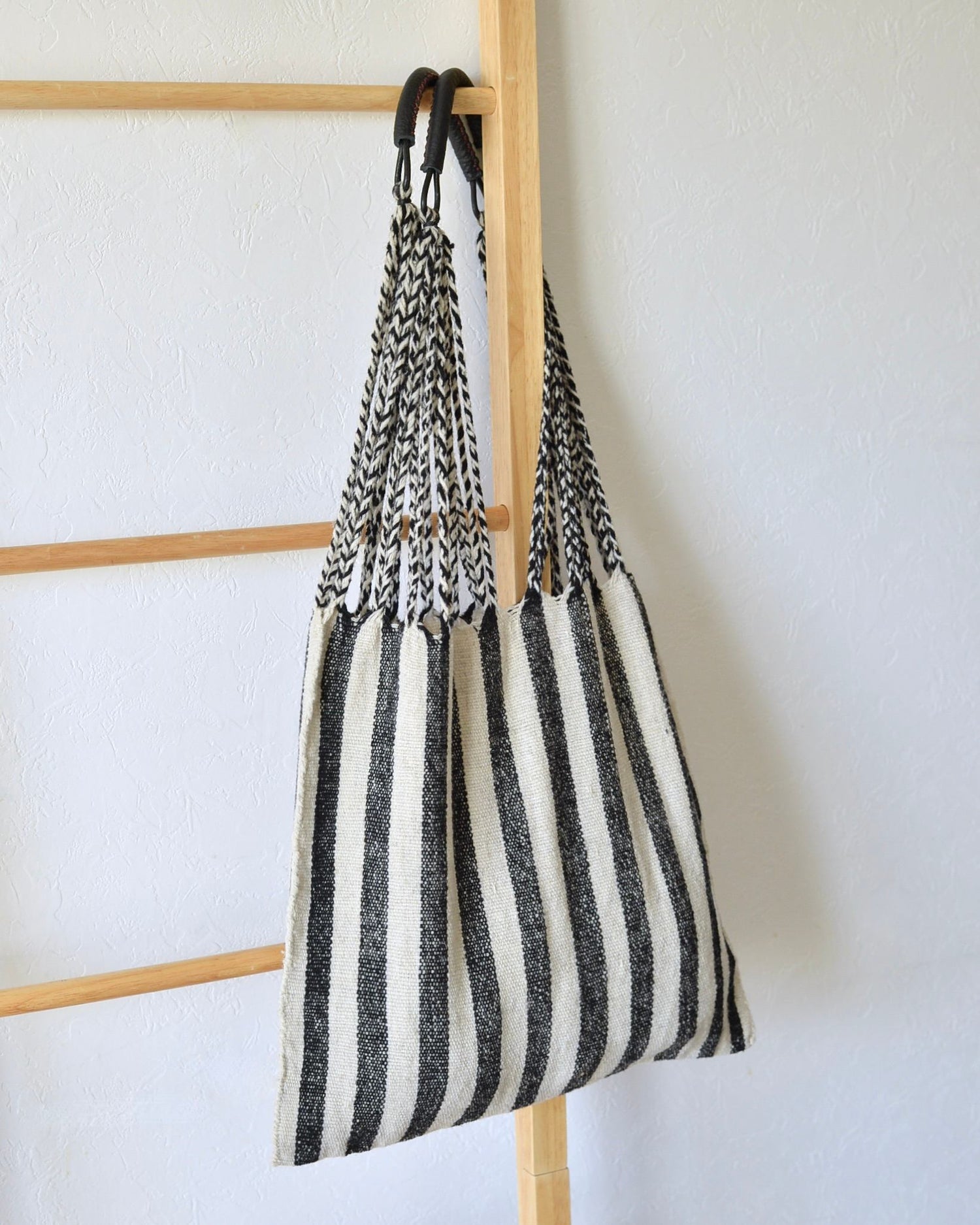 メキシコ ウール ハンモックバッグ レザーハンドル Black