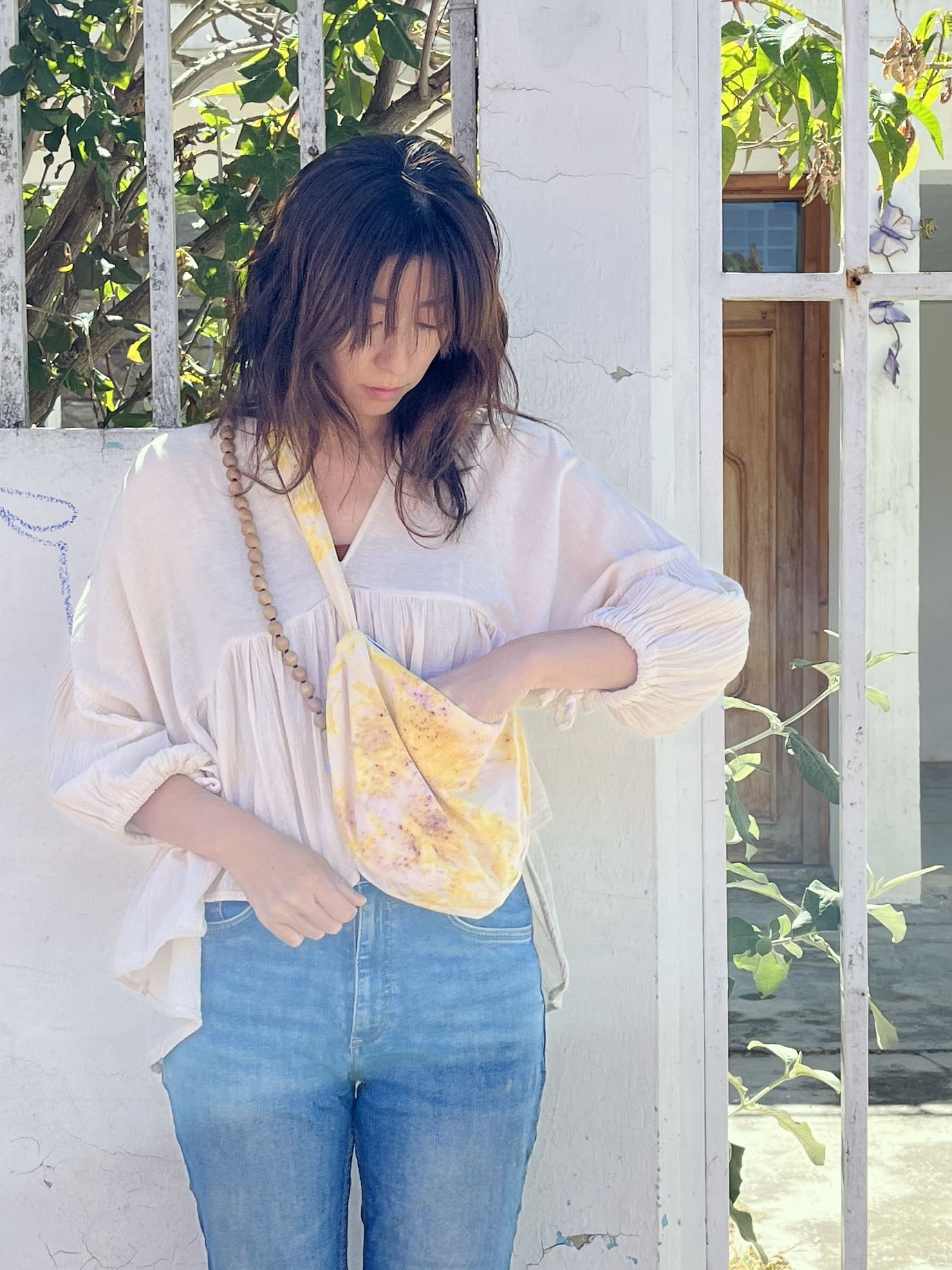 メキシコ 天然染め ボタニカルダイ ラウンドミニショルダーバッグ