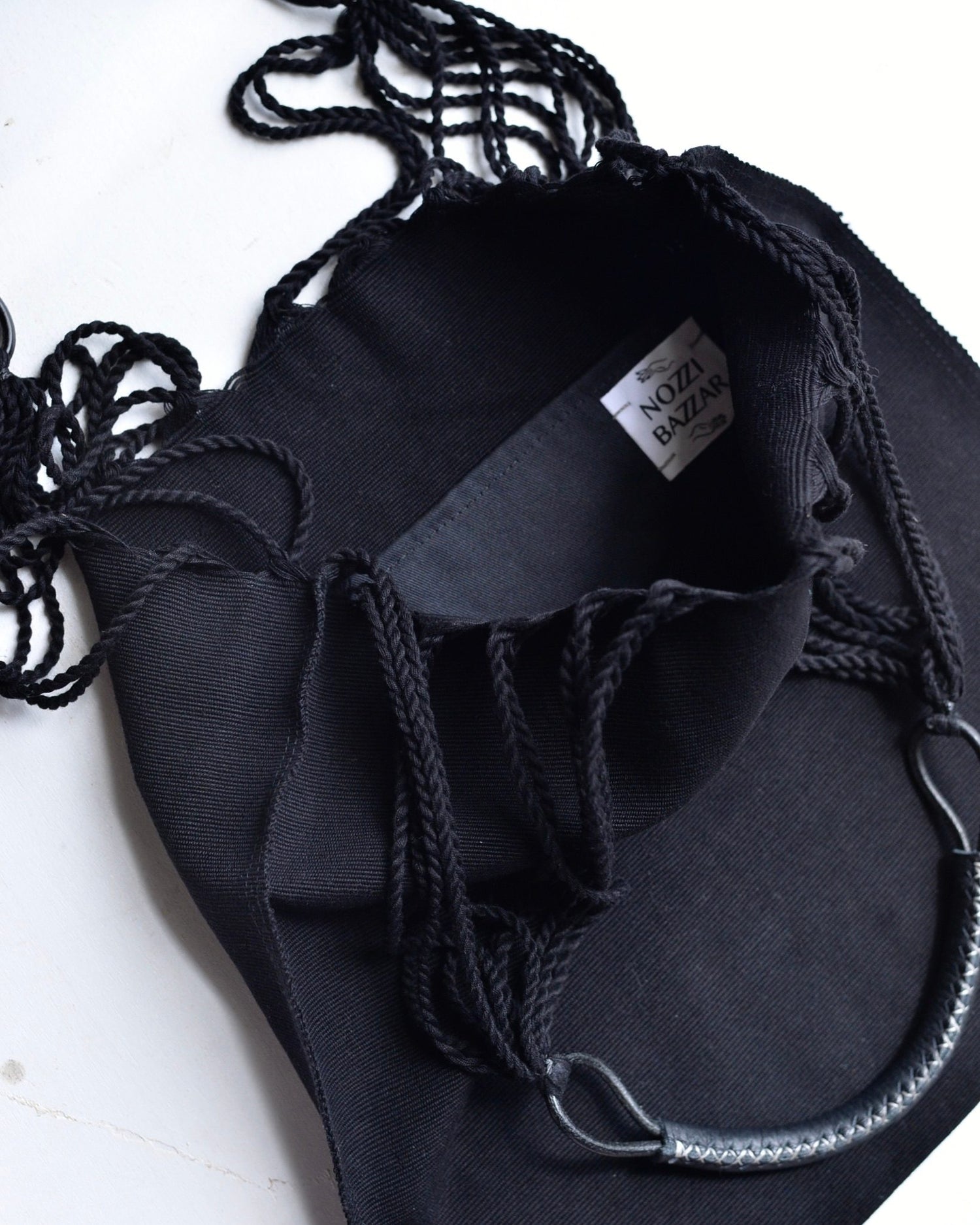 メキシコ ハンモックバッグ レザーハンドル ブラック 無地