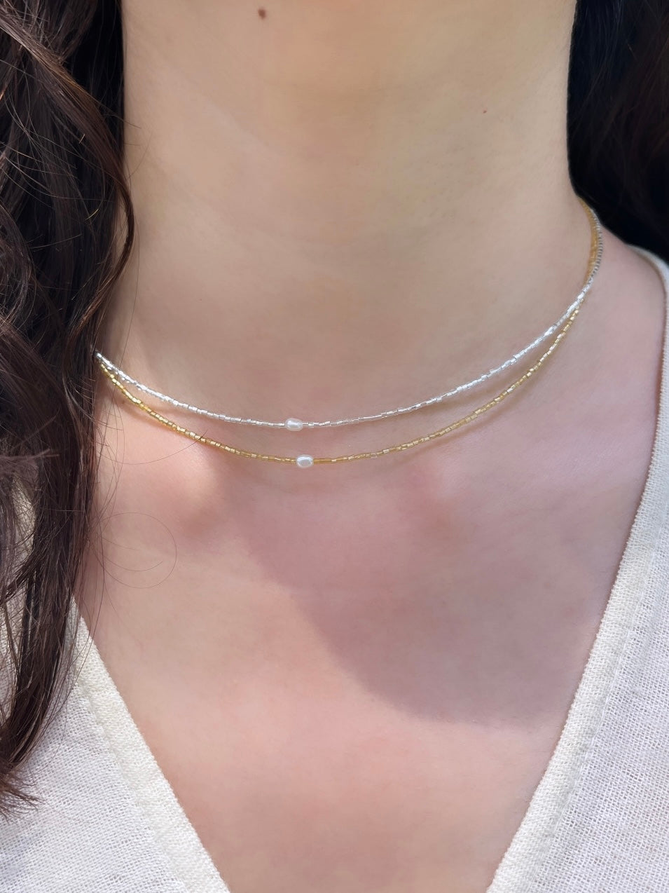 【残り1点】チョーカービーズネックレス シルバー&ゴールド