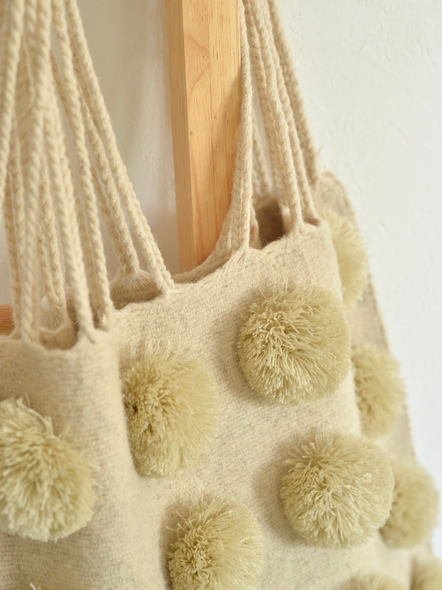 メキシコ ウール ハンモックバッグ レザーハンドル ポンポン
