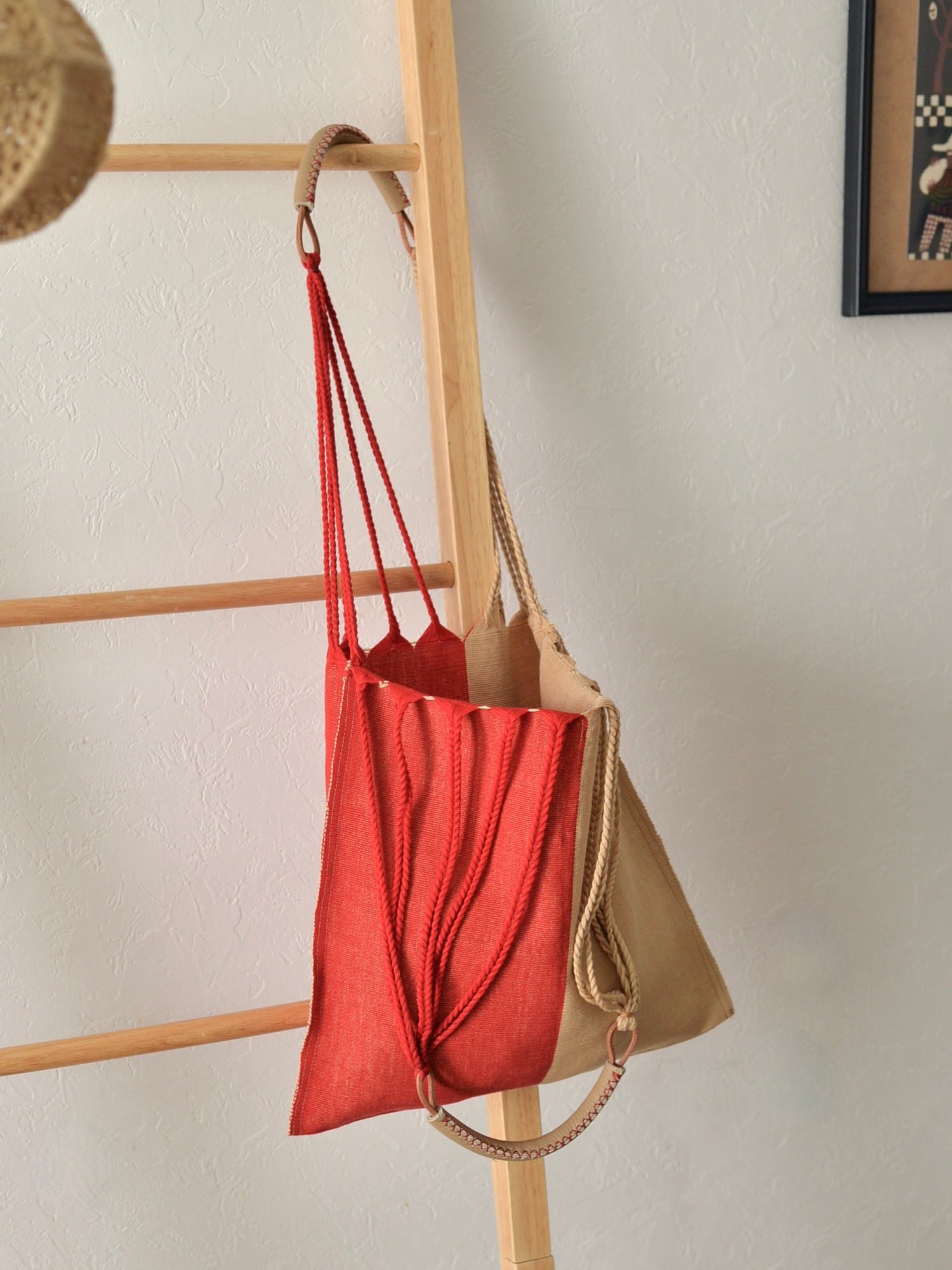 メキシコ ハンモックバッグ レザーハンドル ツートン