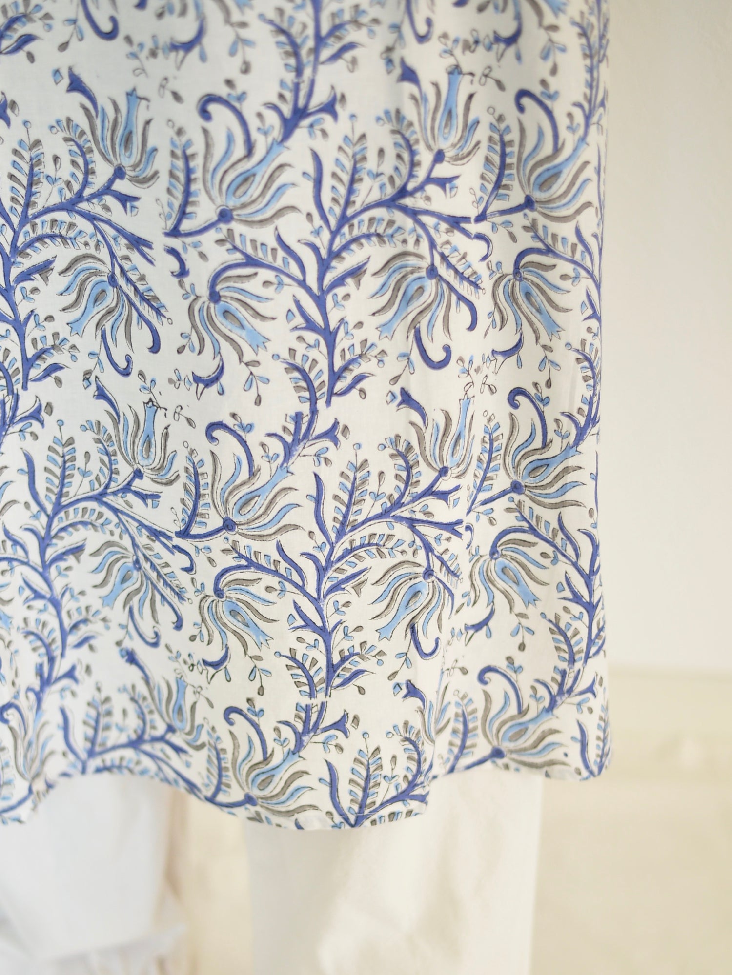 ハンドブロックプリント クルタ ブルー