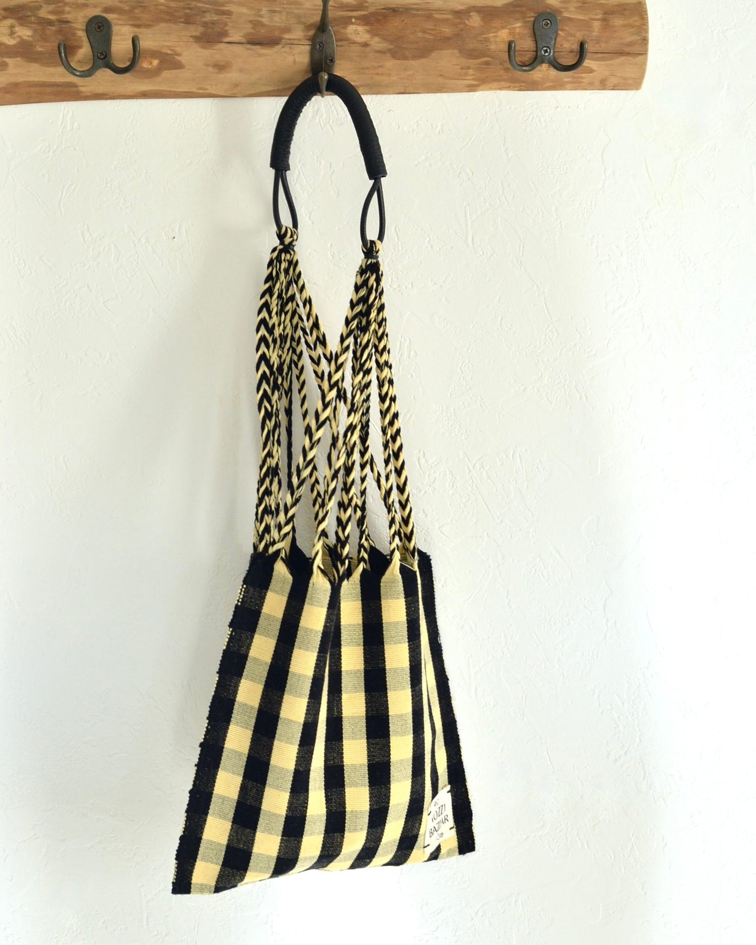 メキシコ ハンモックバッグ レザーハンドル S【BLACK】