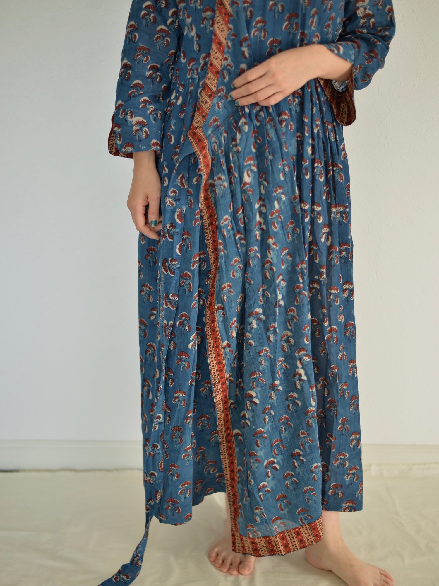 カシュクール ワンピース アジュラック ブロックプリント インディゴ