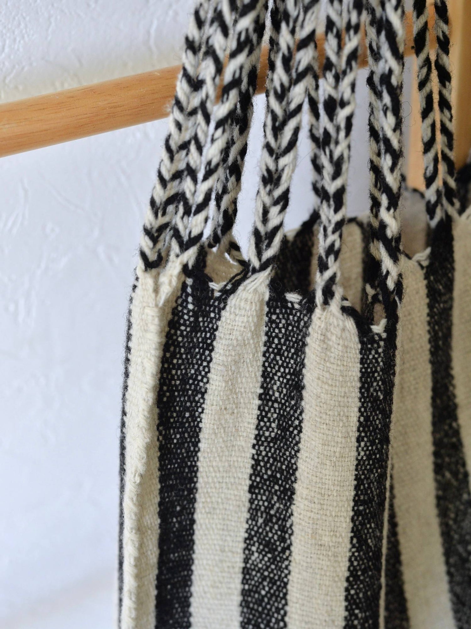 メキシコ ウール ハンモックバッグ レザーハンドル Black