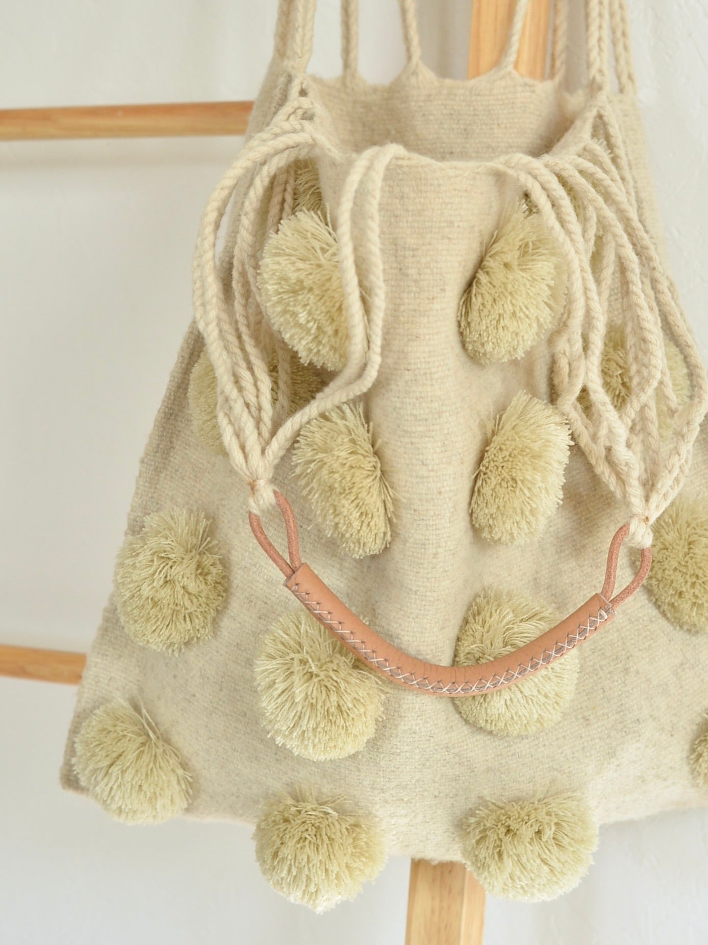 メキシコ ウール ハンモックバッグ レザーハンドル ポンポン