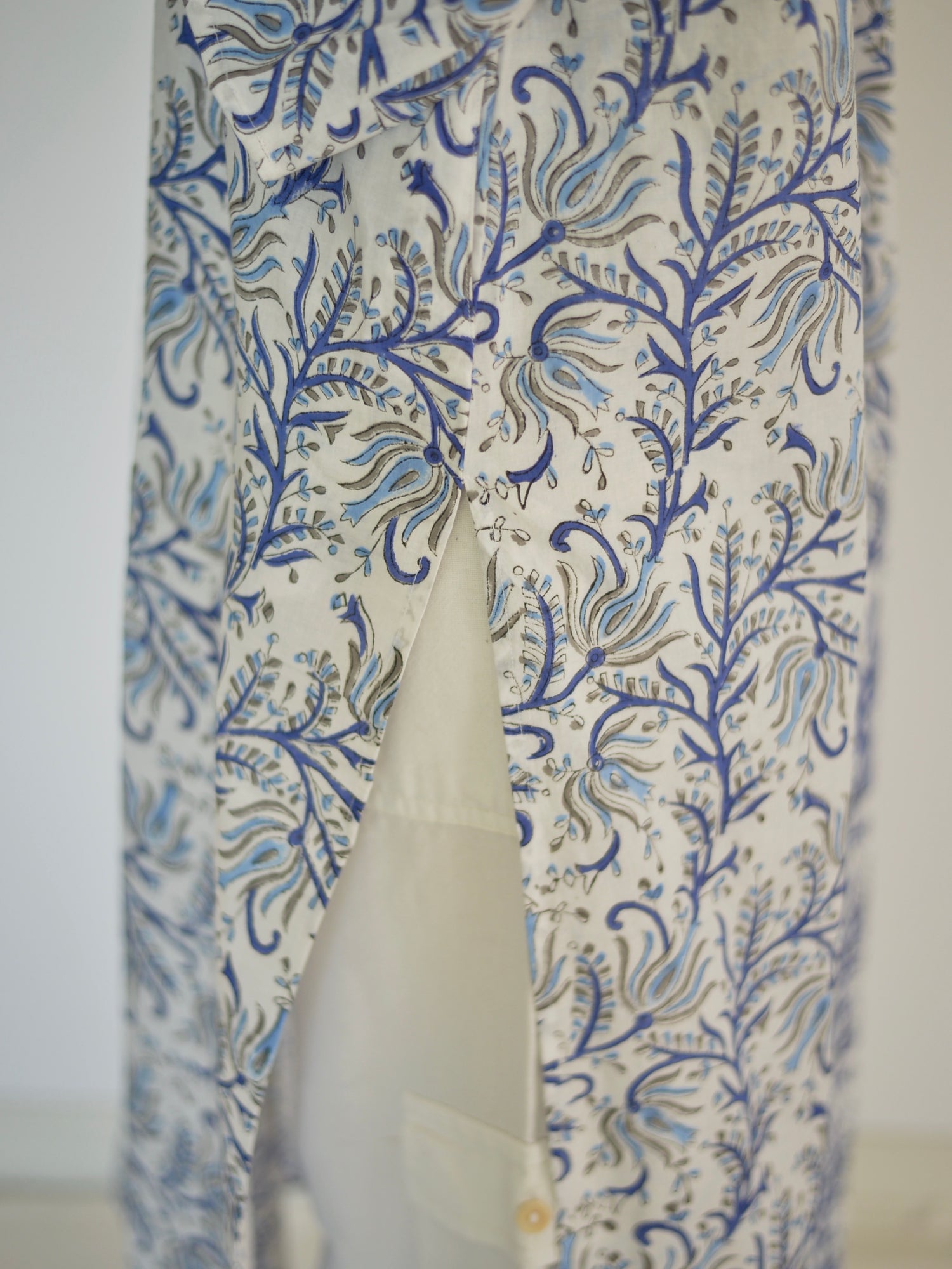 ハンドブロックプリント クルタ ブルー