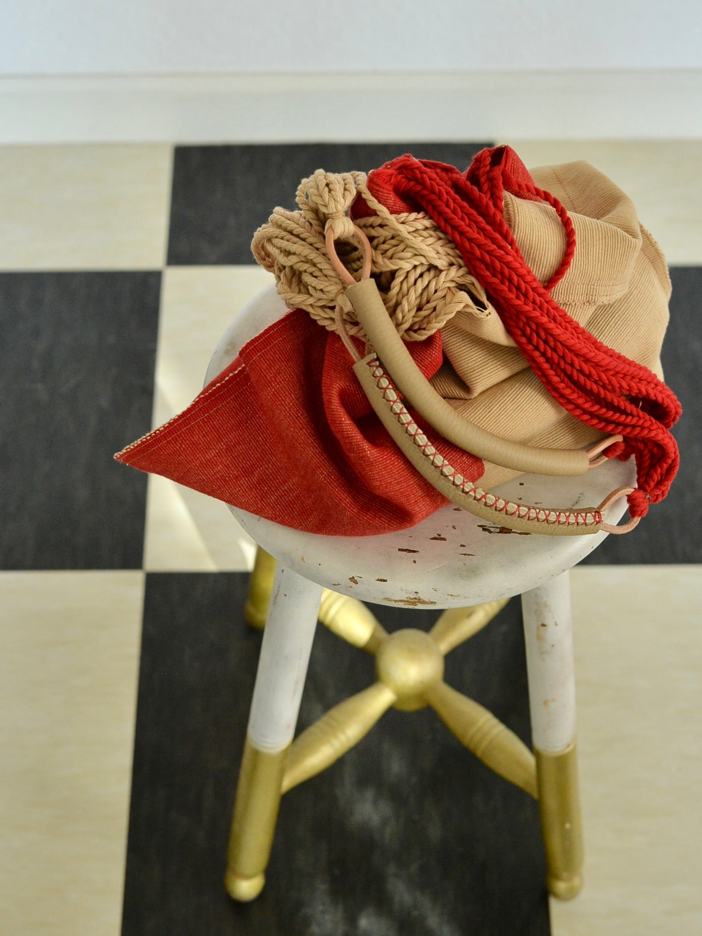 メキシコ ハンモックバッグ レザーハンドル ツートン