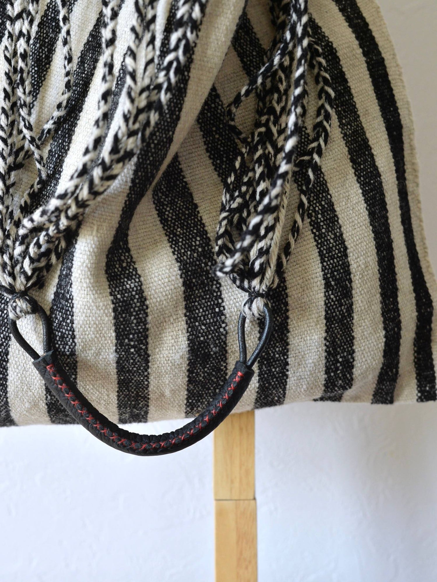 メキシコ ウール ハンモックバッグ レザーハンドル Black