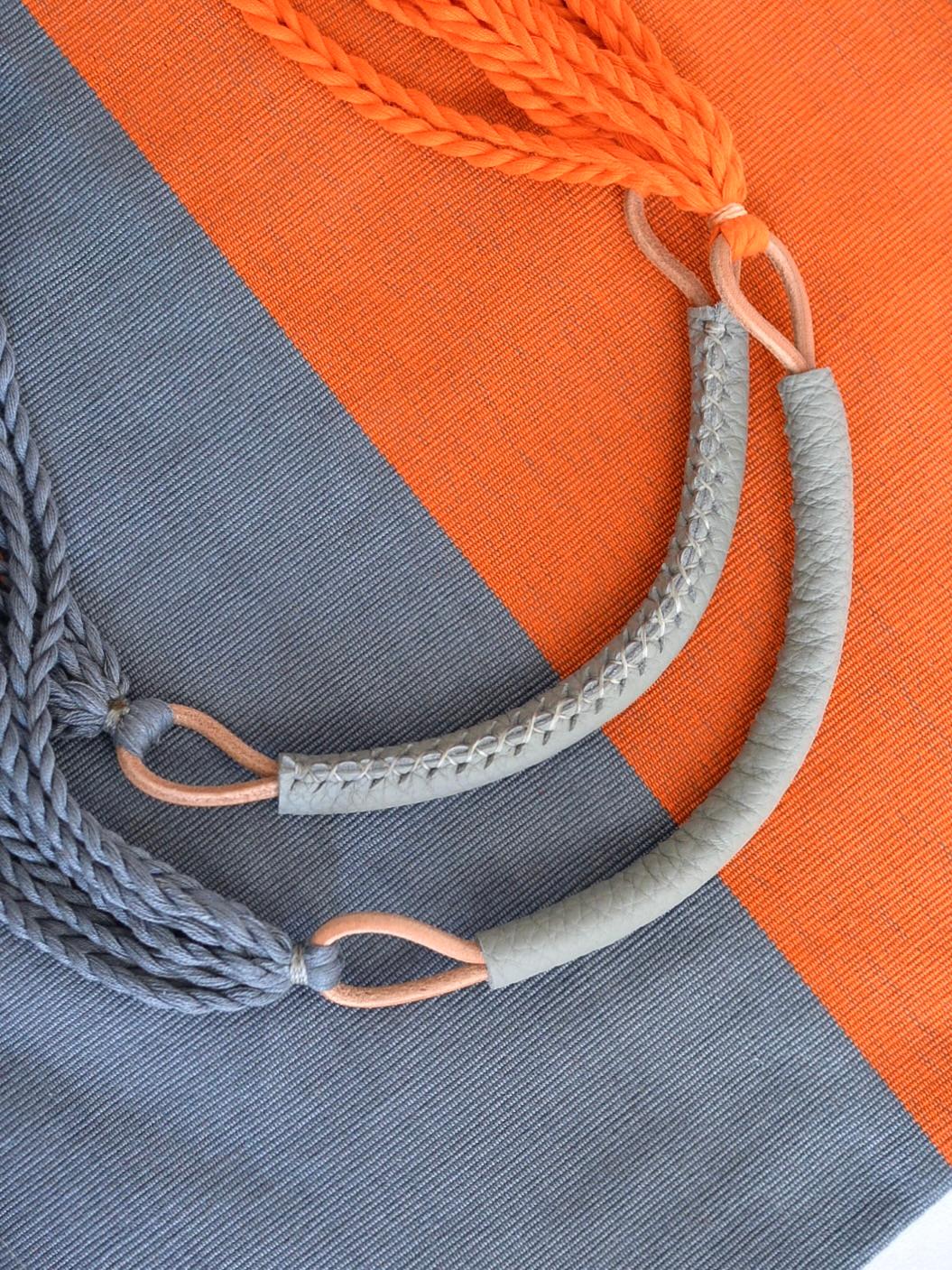 メキシコ ハンモックバッグ レザーハンドル ツートン グレー×オレンジ