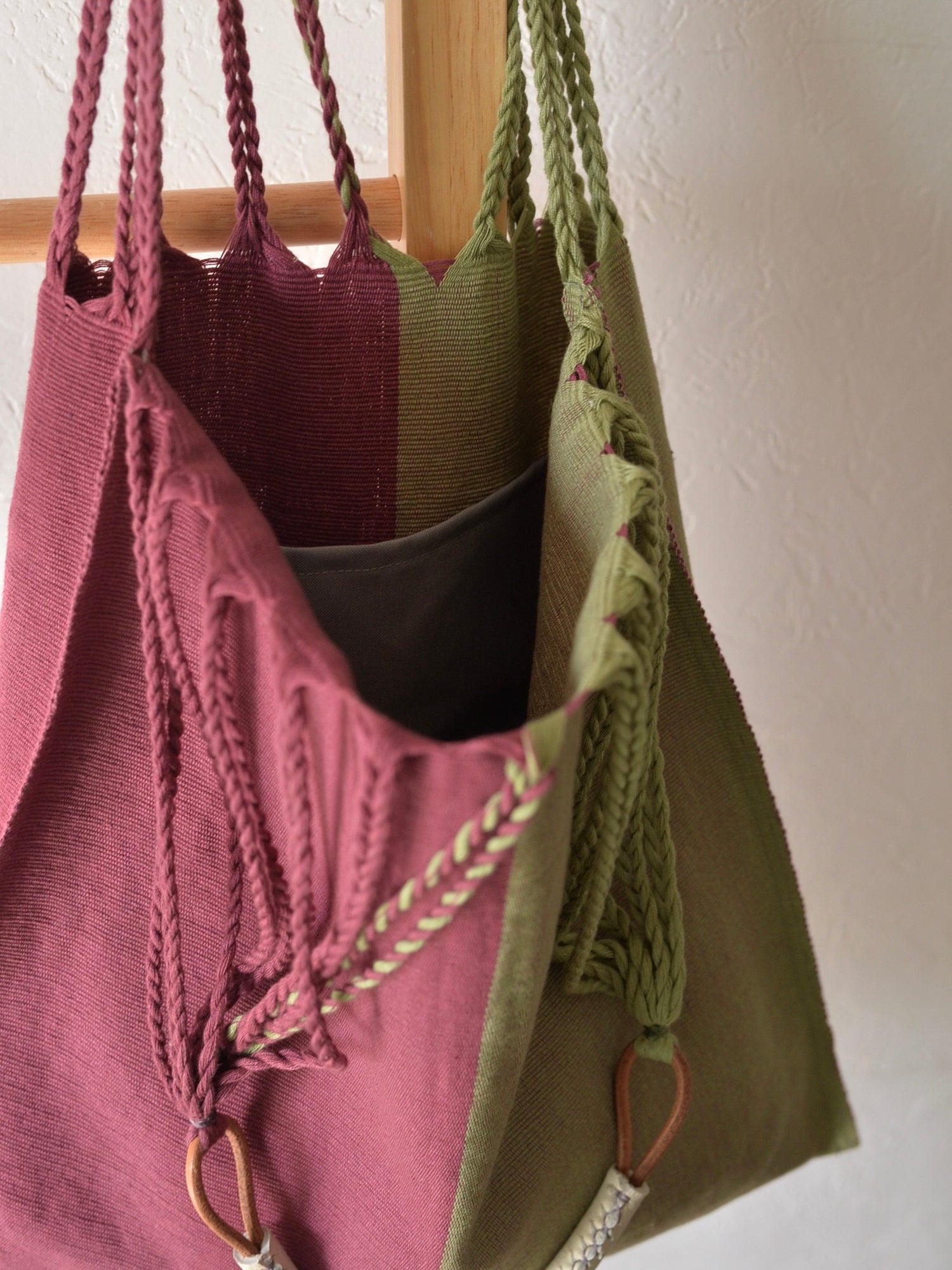 メキシコ ハンモックバッグ ツートン レザーハンドル