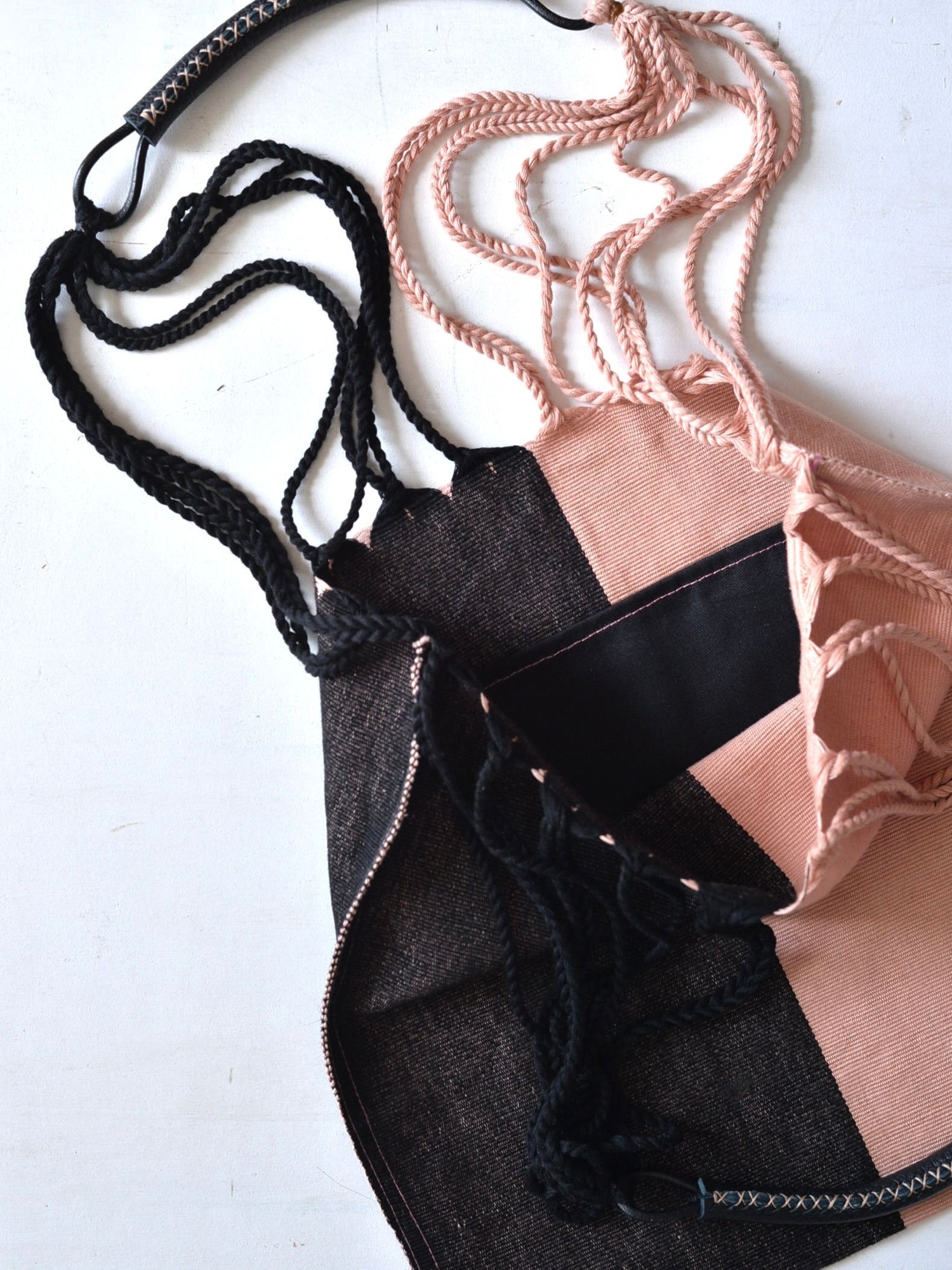 【残り1点】メキシコ ハンモックバッグ レザーハンドル ツートン