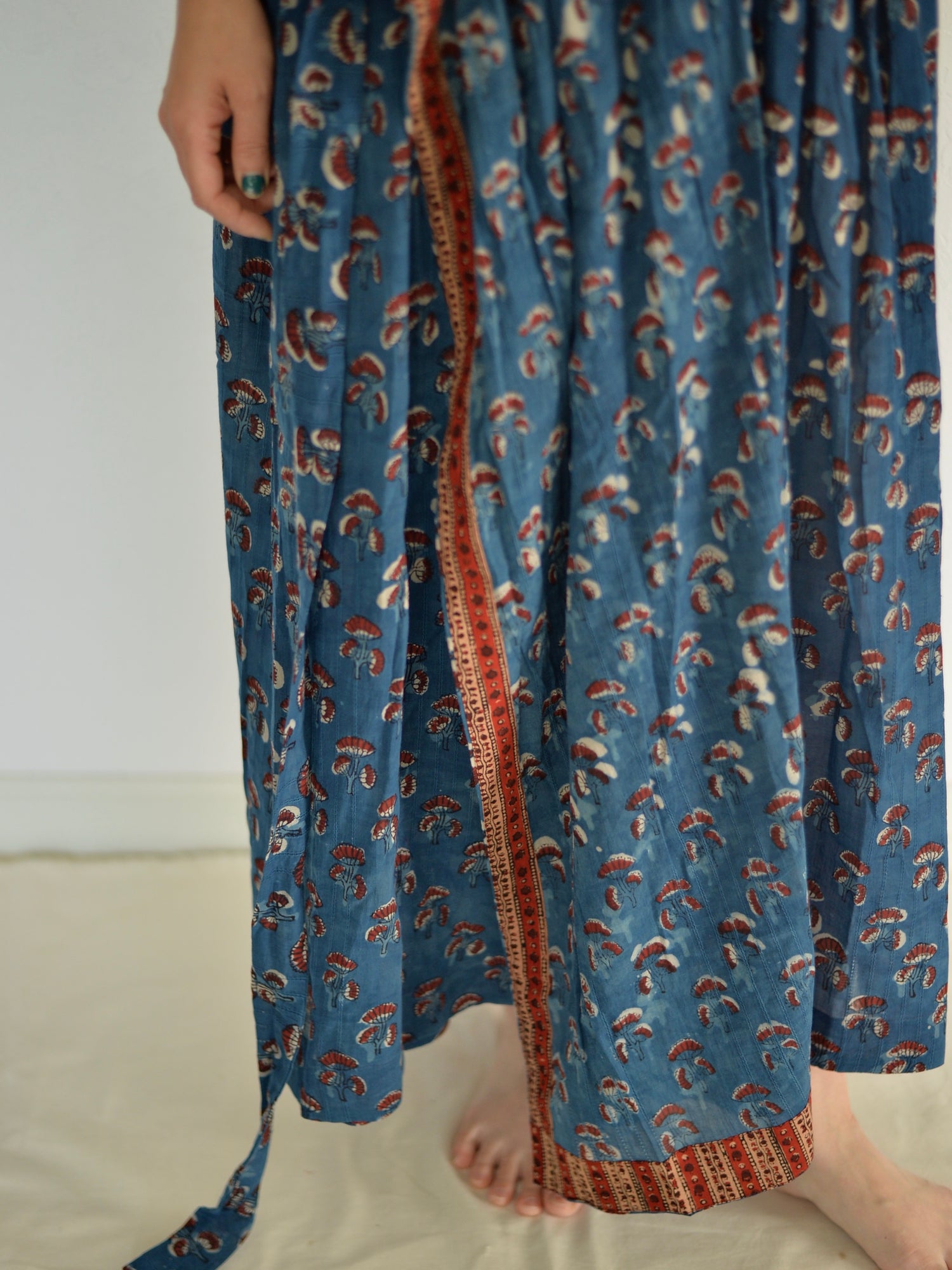 カシュクール ワンピース アジュラック ブロックプリント インディゴ