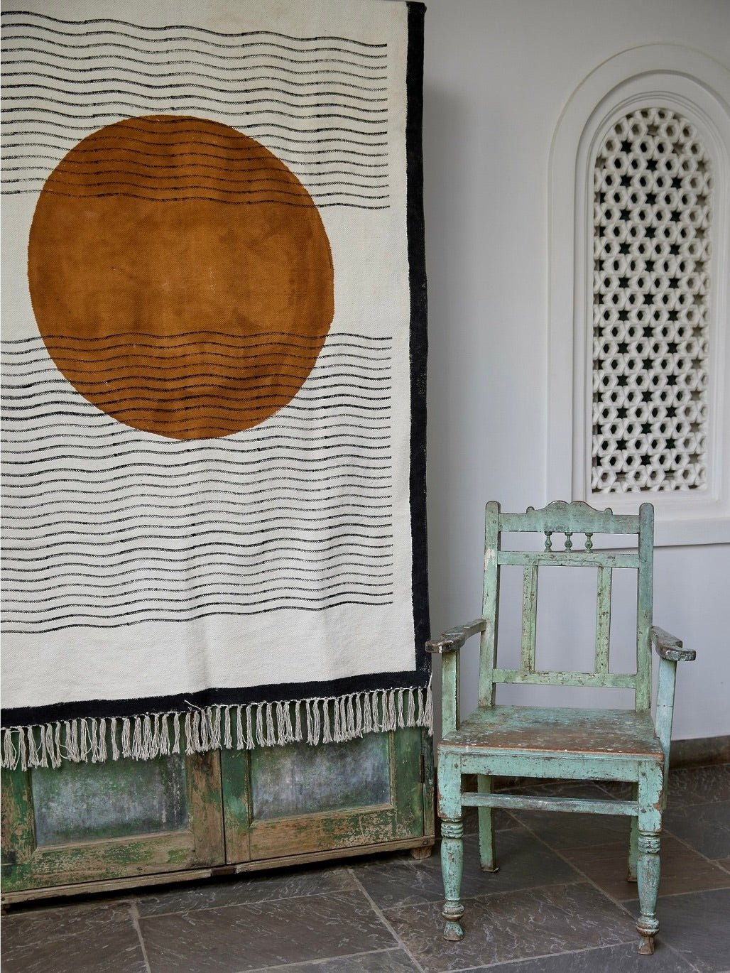 美品 ハンドブロックプリント インドラグ 140×200 ナチュラル デザイン 美品 ハンドブロックプリント インドラグ 140×200 ナチュラル