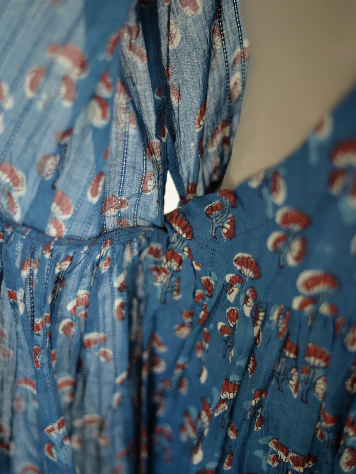 カシュクール ワンピース アジュラック ブロックプリント インディゴ