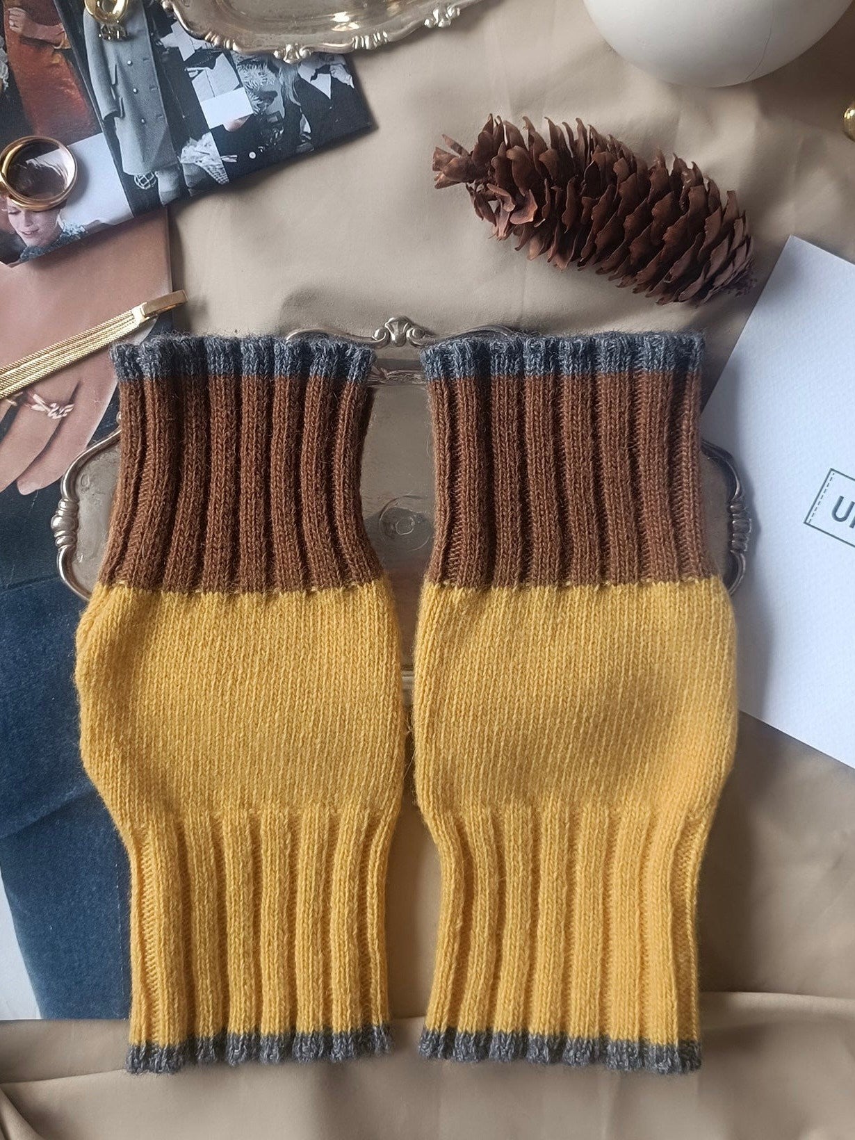 カシミヤブレンド ニット フィンガーレスグローブ ハンドウォーマー