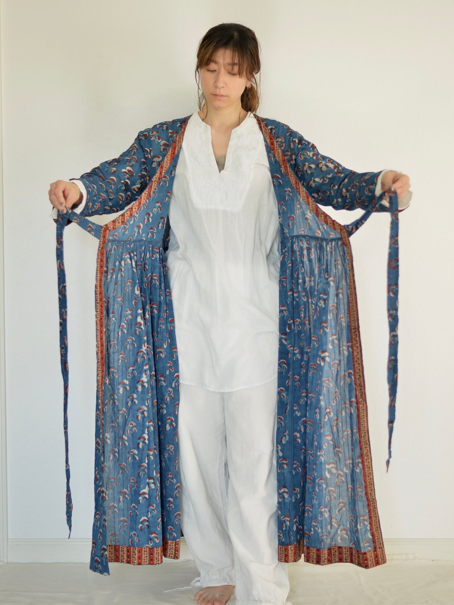 カシュクール ワンピース アジュラック ブロックプリント インディゴ