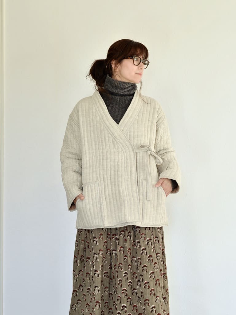 リネン リバーシブル キルティング ジャケット ハニー