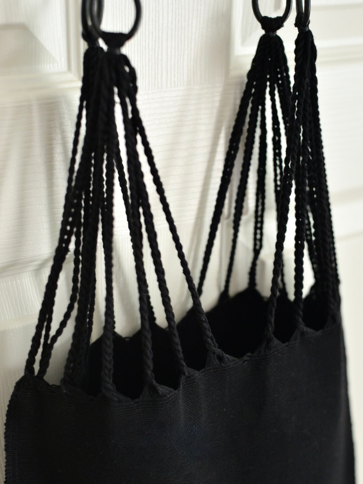 メキシコ ハンモックバッグ レザーハンドル ブラック 無地