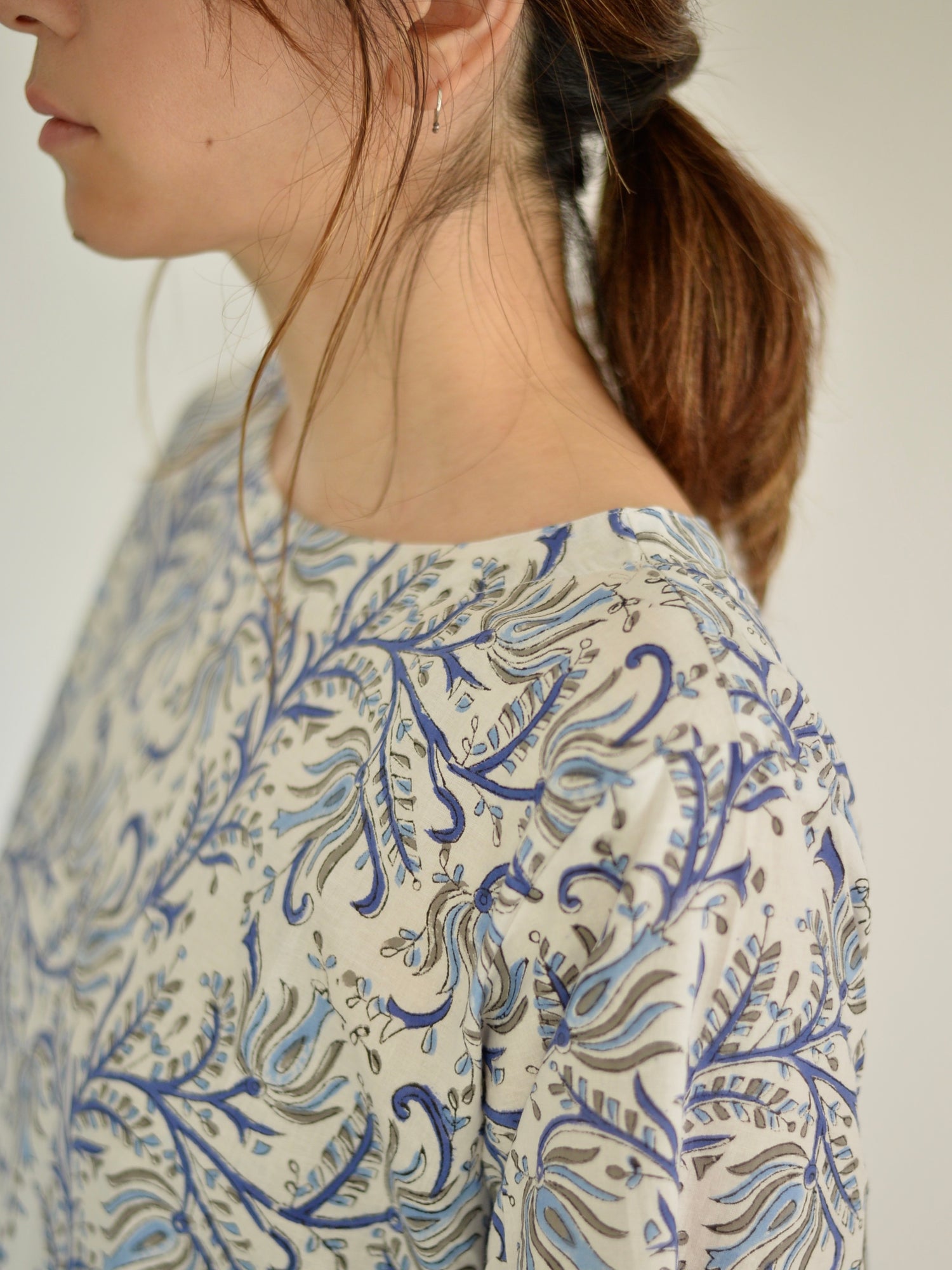 ハンドブロックプリント クルタ ブルー