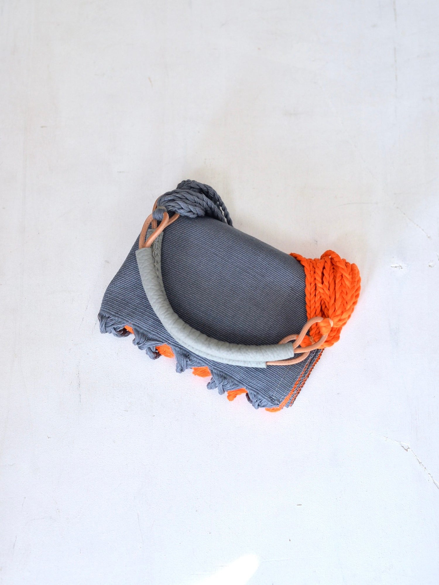 メキシコ ハンモックバッグ レザーハンドル ツートン グレー×オレンジ