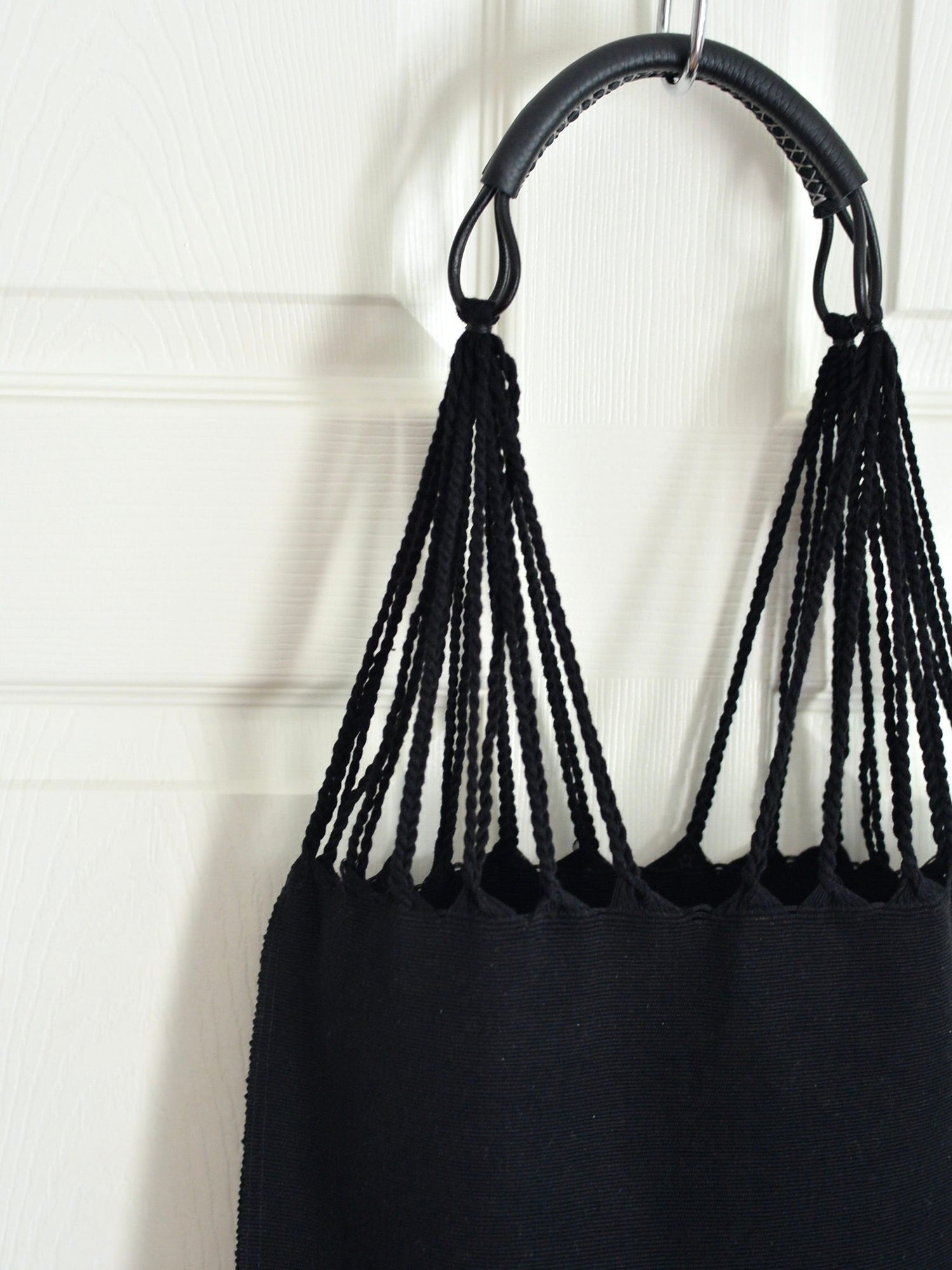 メキシコ ハンモックバッグ レザーハンドル ブラック 無地