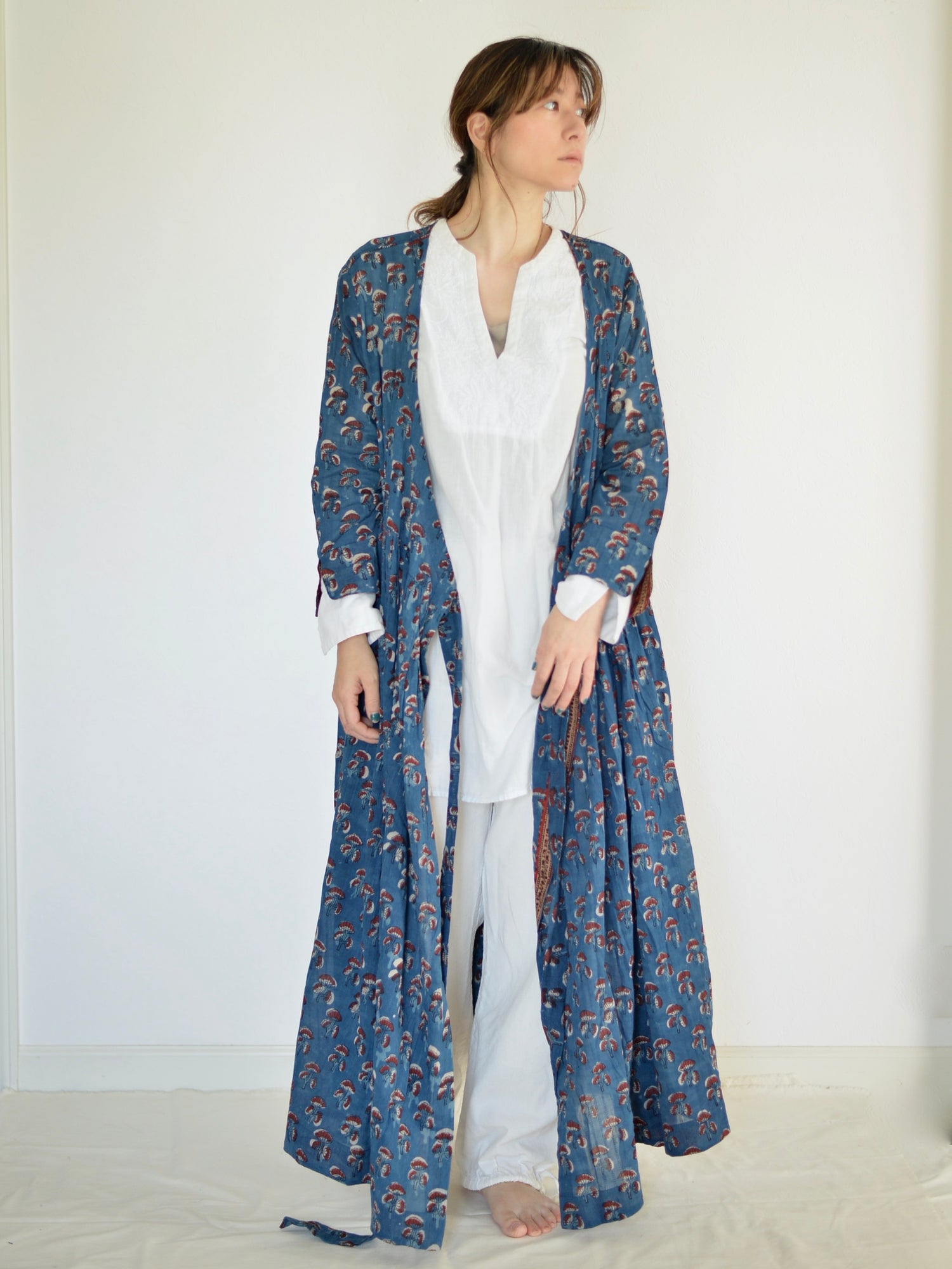 カシュクール ワンピース アジュラック ブロックプリント インディゴ