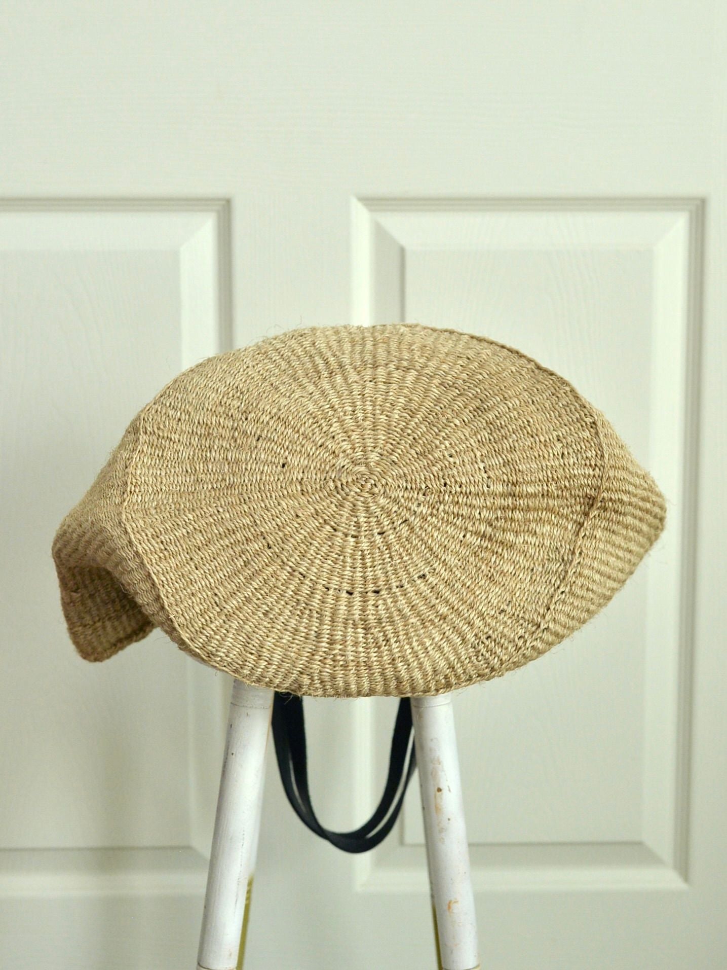 【残り1点】ケニア サイザルかごバッグ レザー ロングハンドル