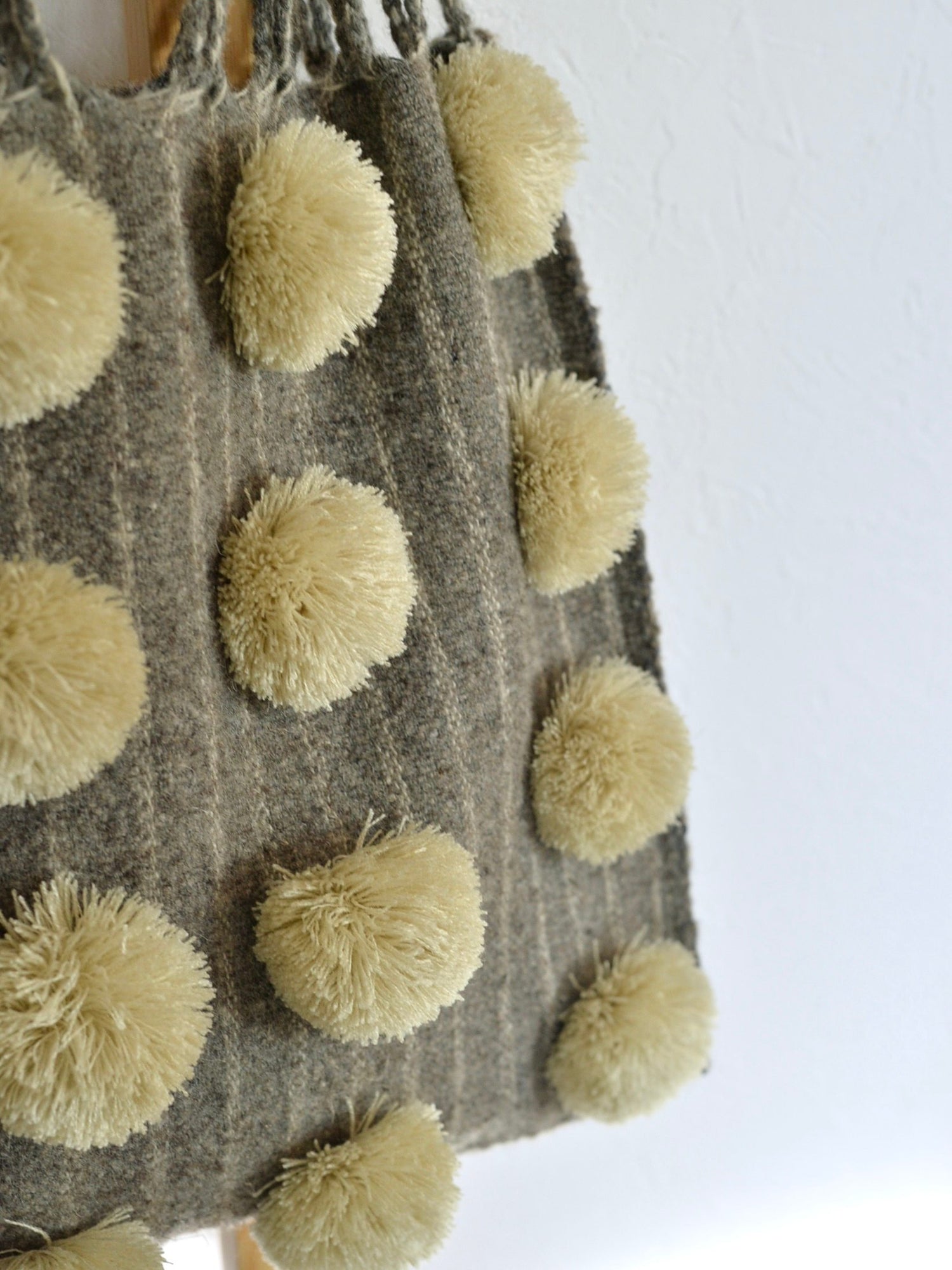 メキシコ ウール ハンモックバッグ レザーハンドル ポンポン