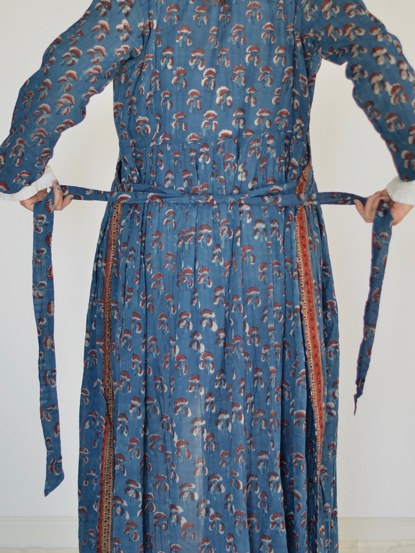 カシュクール ワンピース アジュラック ブロックプリント インディゴ