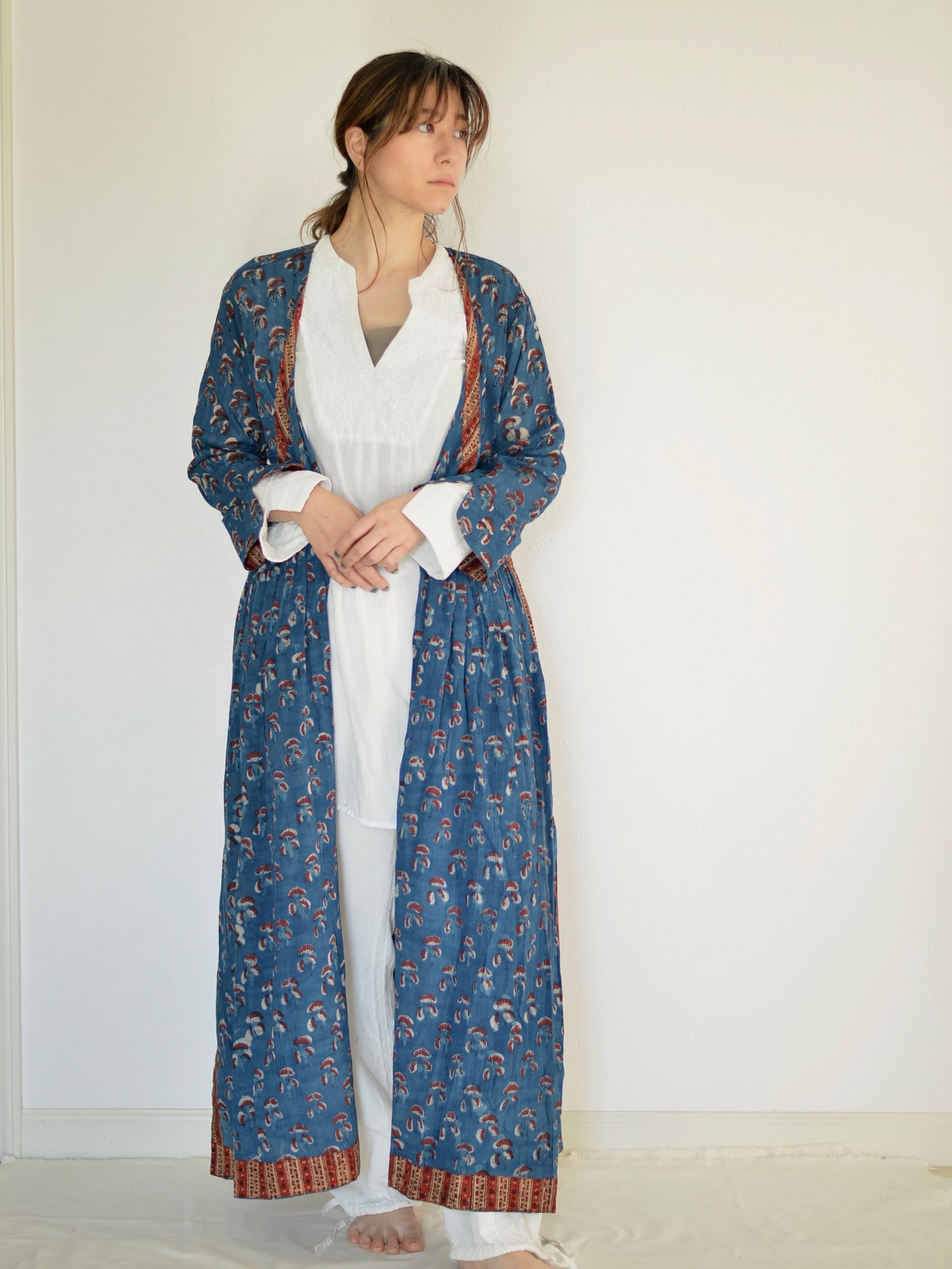 カシュクール ワンピース アジュラック ブロックプリント インディゴ