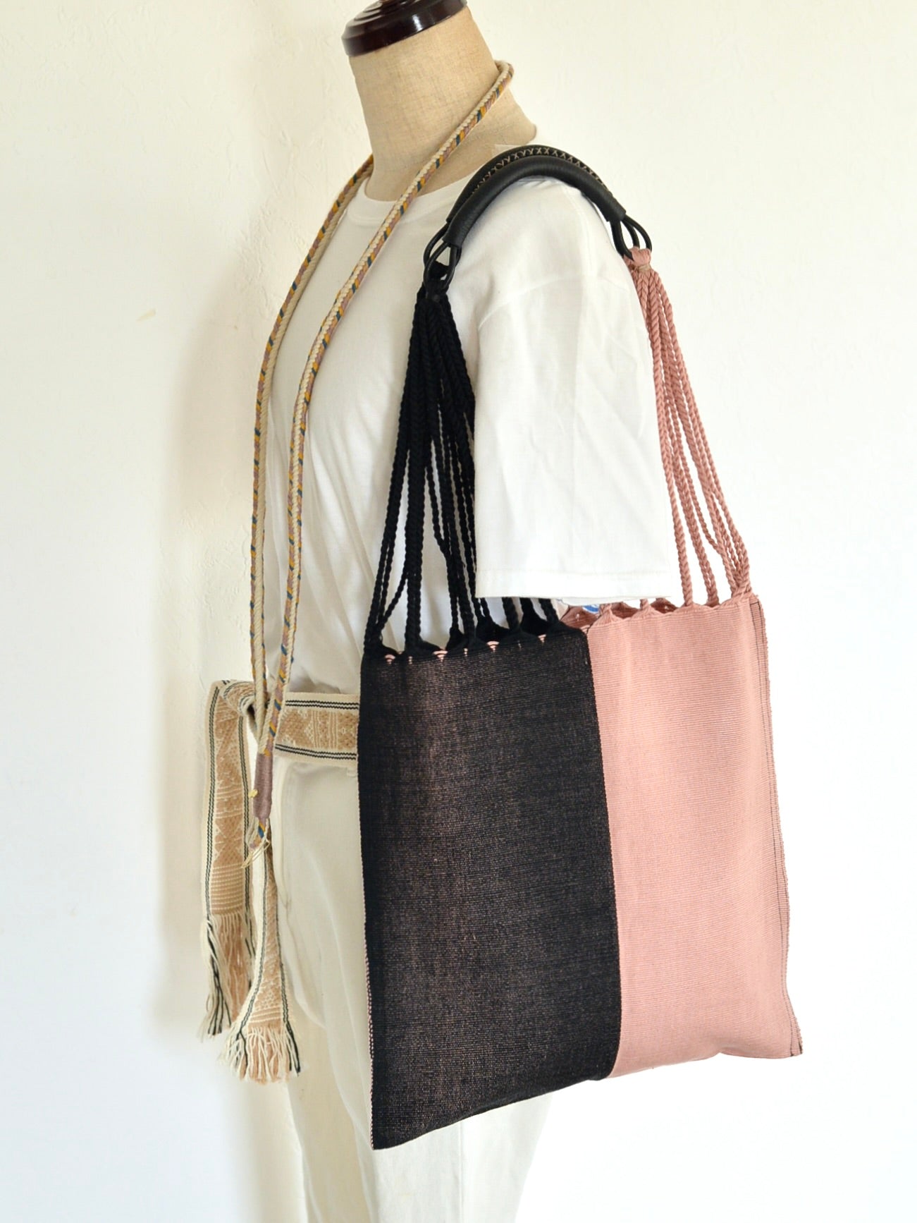 【残り1点】メキシコ ハンモックバッグ レザーハンドル ツートン