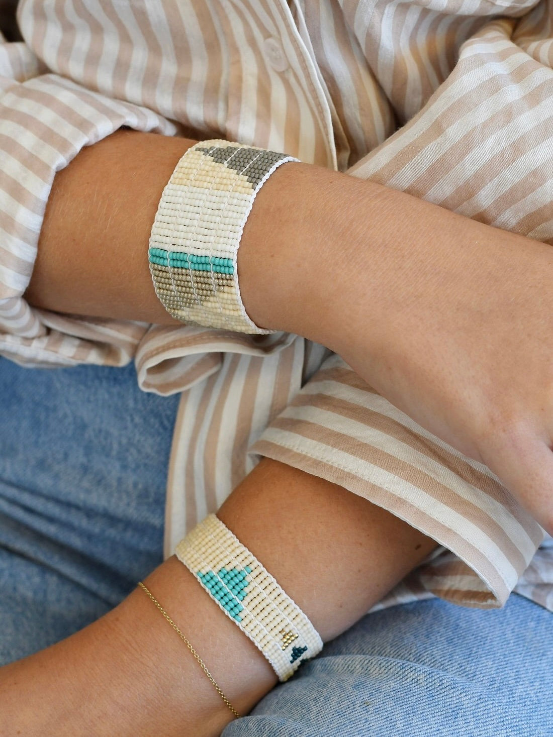 ビーズブレスレット トライアングル ターコイズ&バーガンディ