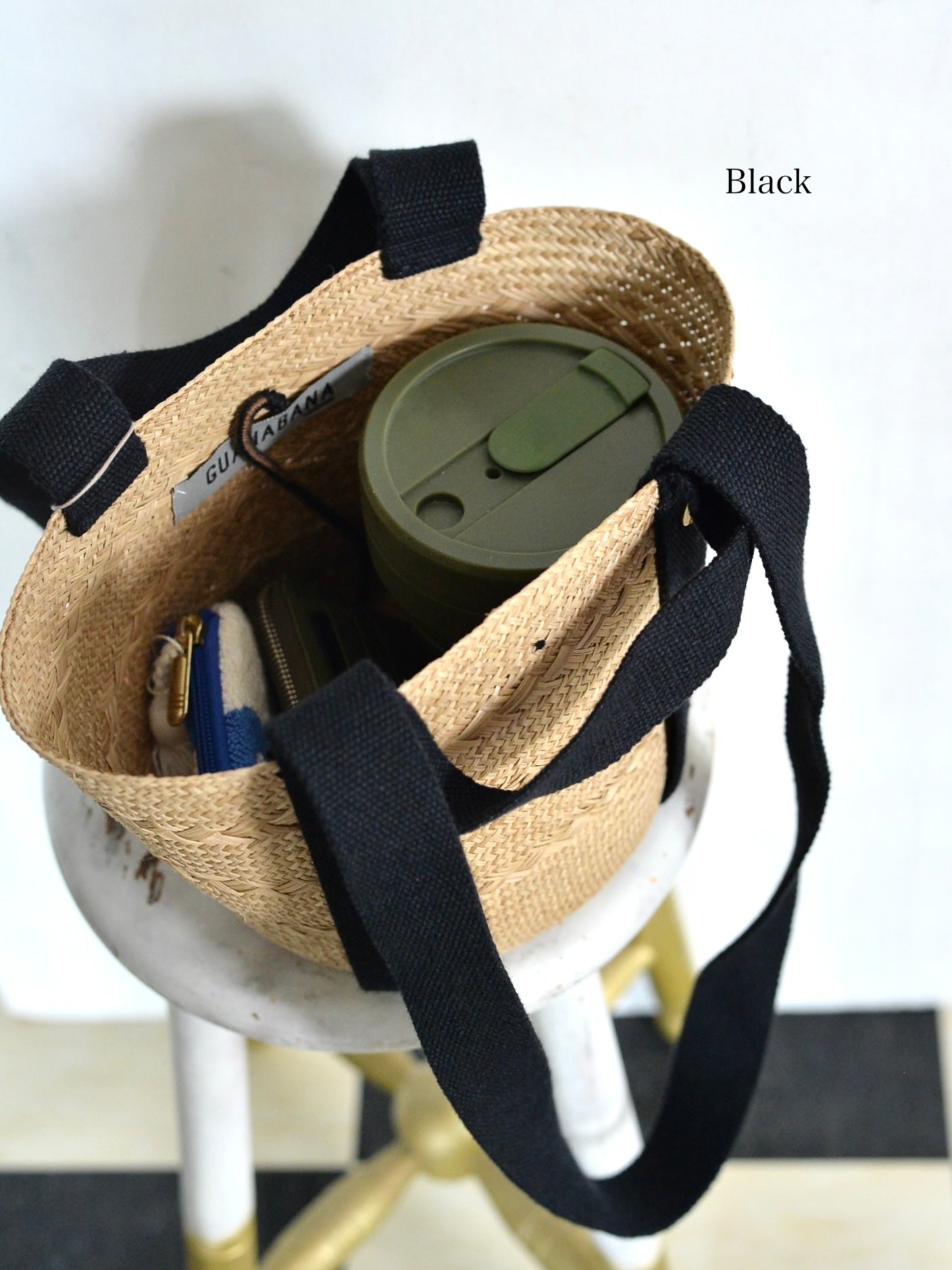 GUANABANA テープハンドル 2way かごバッグ Black & Navy